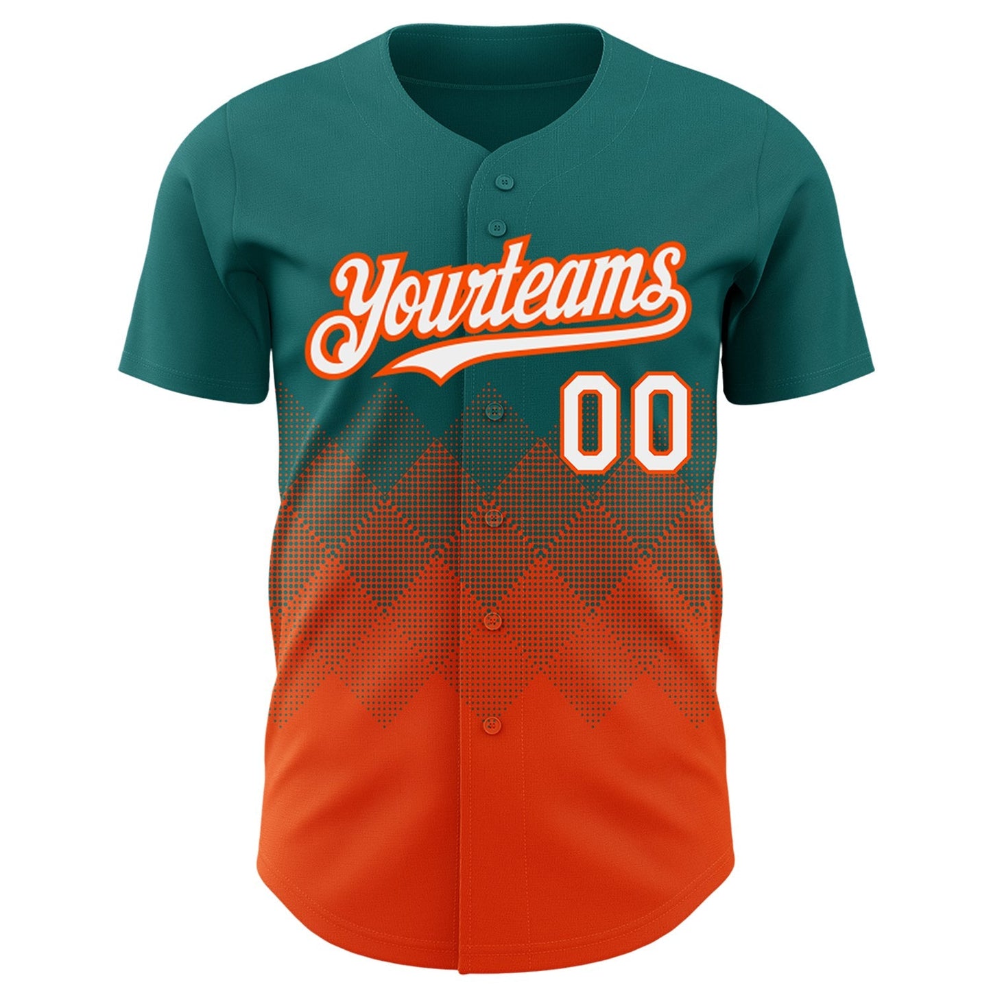 Custom Teal White-Orange 3D Pattern Design Gradient Square Shapes Authentic Baseball Jersey baseball jersey product view 2
