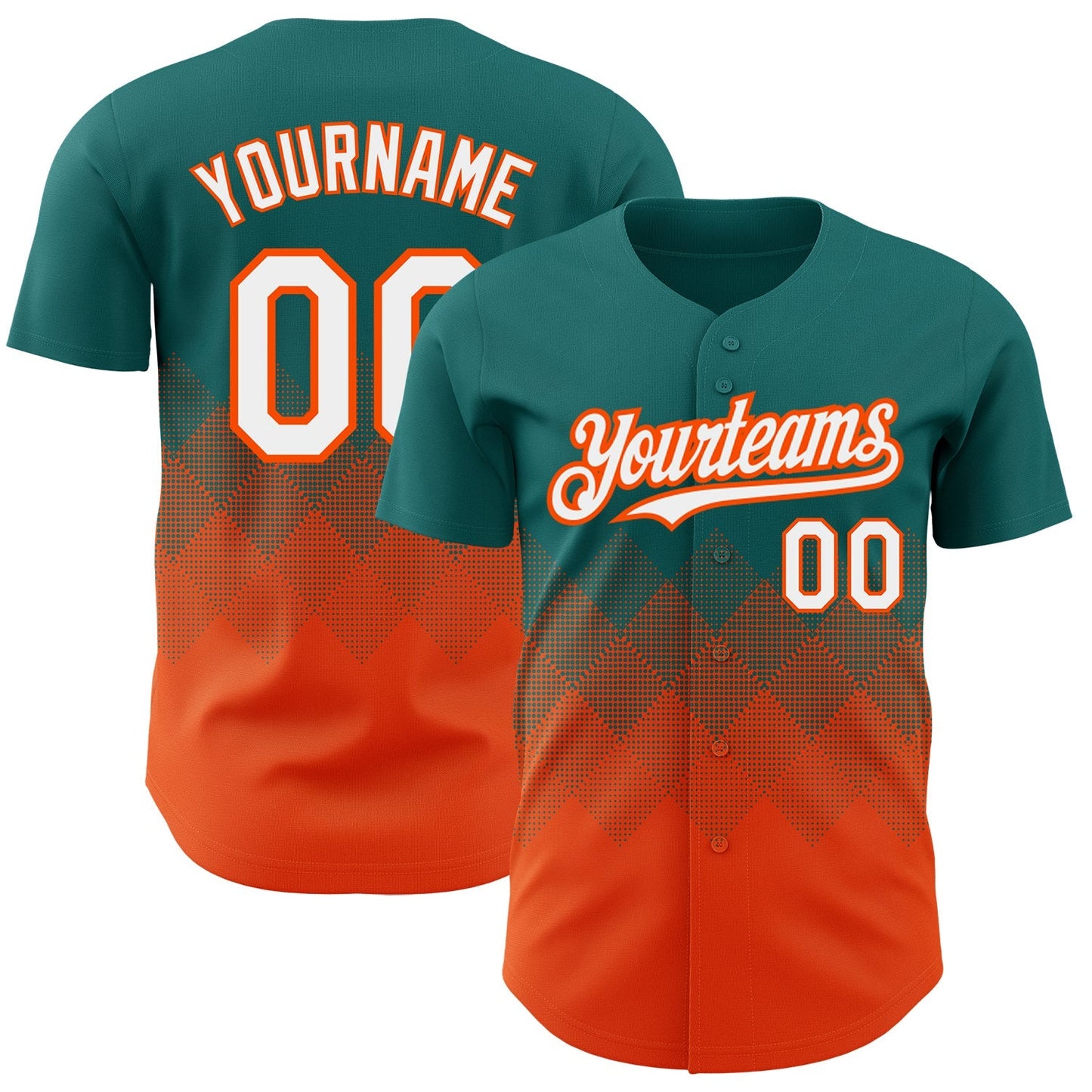 Custom Teal White-Orange 3D Pattern Design Gradient Square Shapes Authentic Baseball Jersey baseball jersey product view 1