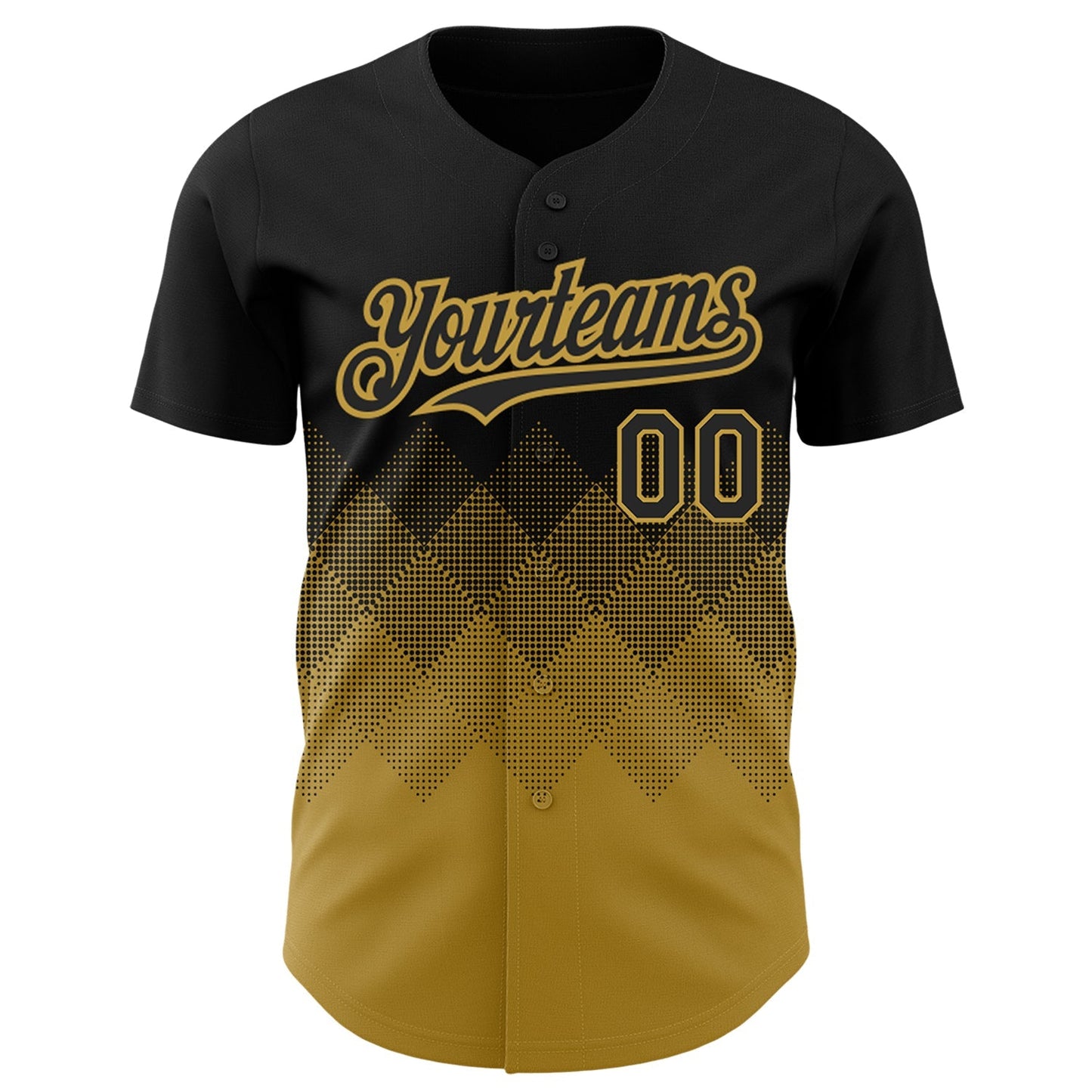 Custom Black Old Gold 3D Pattern Design Gradient Square Shapes Authentic Baseball Jersey baseball jersey product view 2