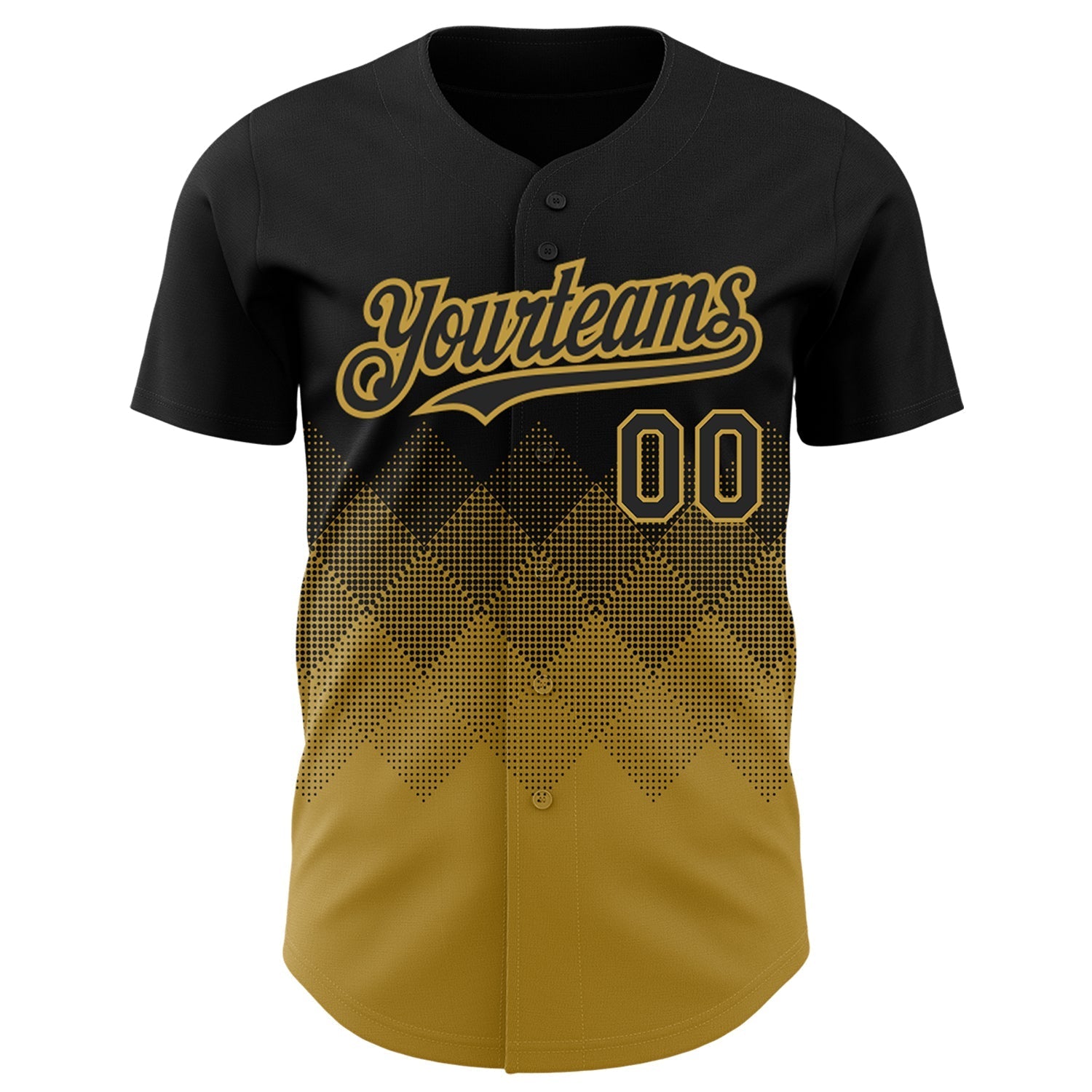 Custom Black Old Gold 3D Pattern Design Gradient Square Shapes Authentic Baseball Jersey baseball jersey product view 2