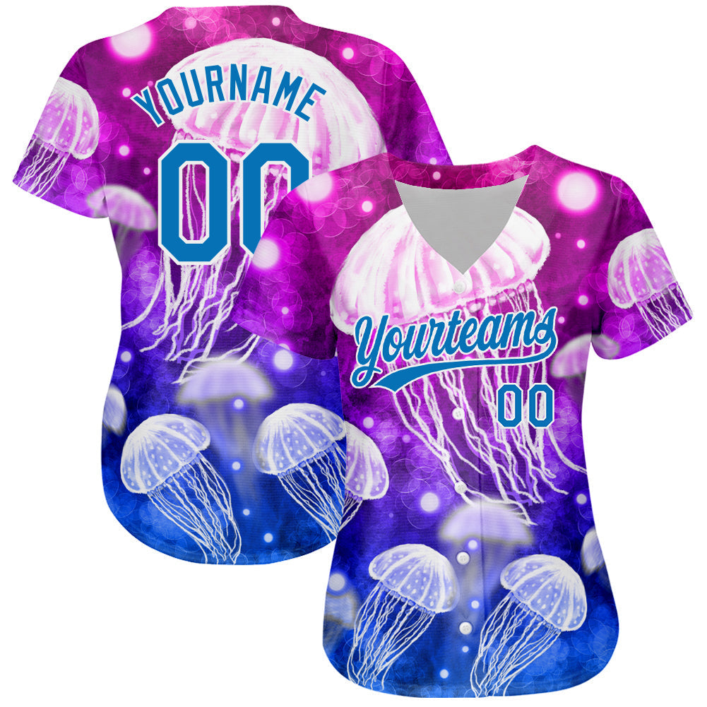 Custom Purple Blue-White 3D Pattern Design Jellyfish Authentic Baseball Jersey baseball jersey product view 2