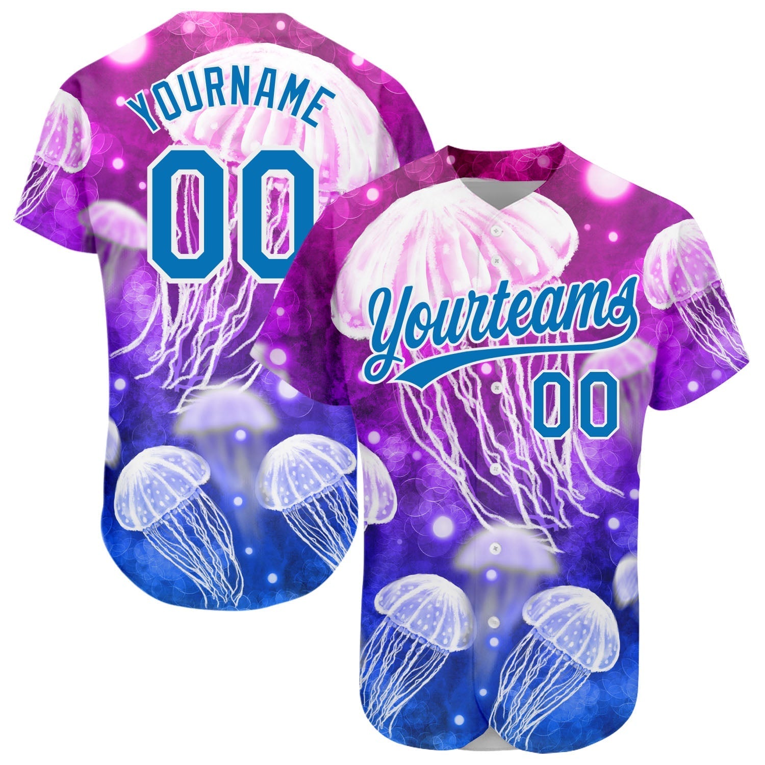 Custom Purple Blue-White 3D Pattern Design Jellyfish Authentic Baseball Jersey baseball jersey product view 1
