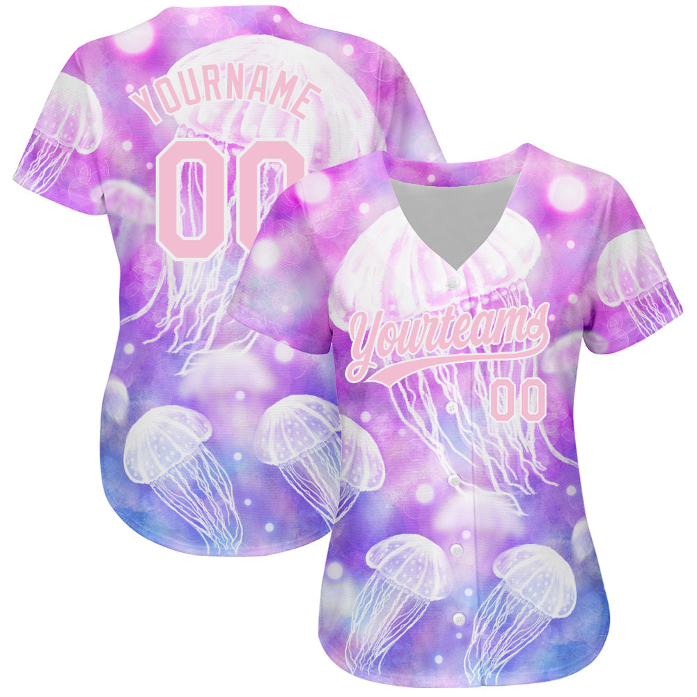 Custom Purple Light Pink-White 3D Pattern Design Jellyfish Authentic Baseball Jersey baseball jersey product view 2
