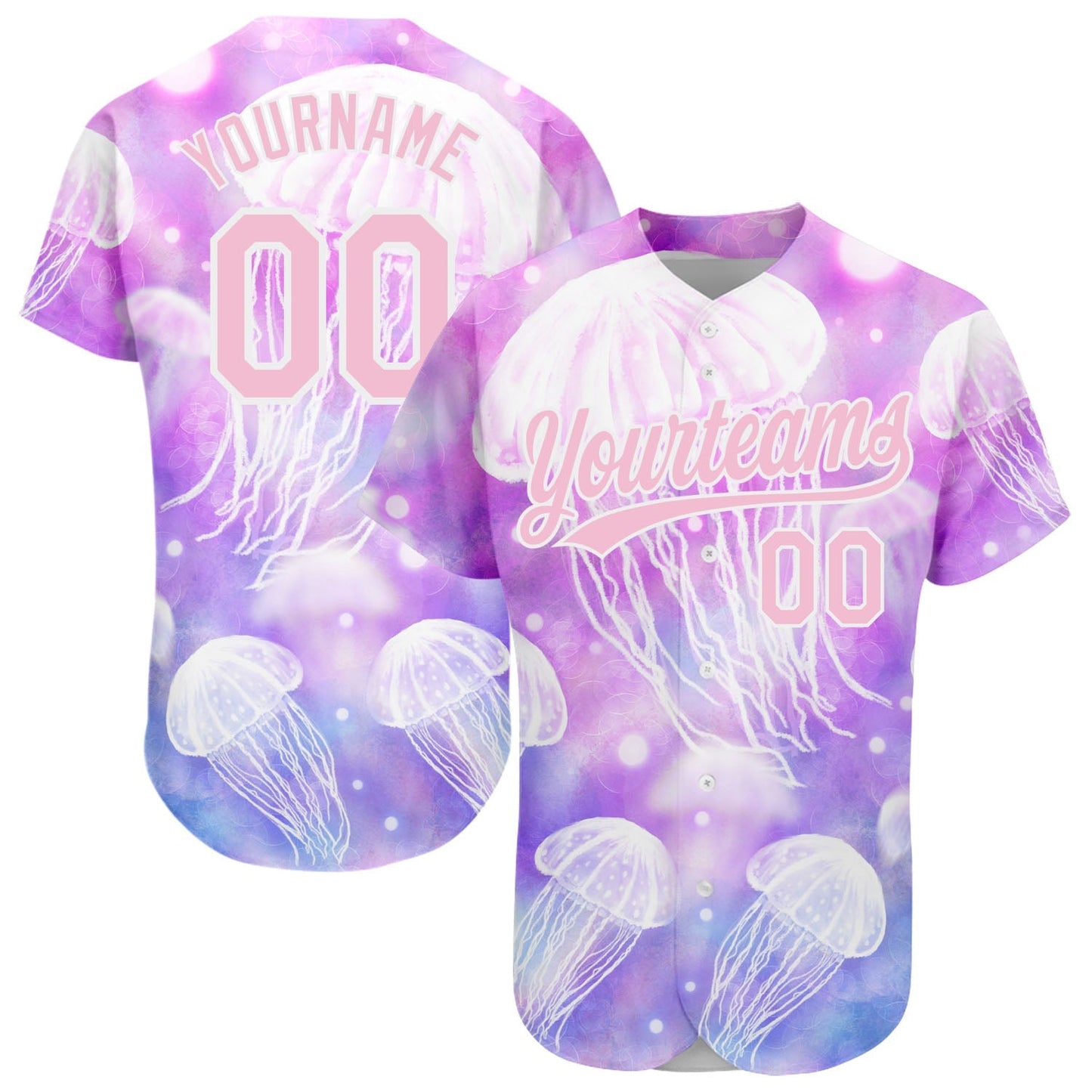 Custom Purple Light Pink-White 3D Pattern Design Jellyfish Authentic Baseball Jersey baseball jersey product view 1