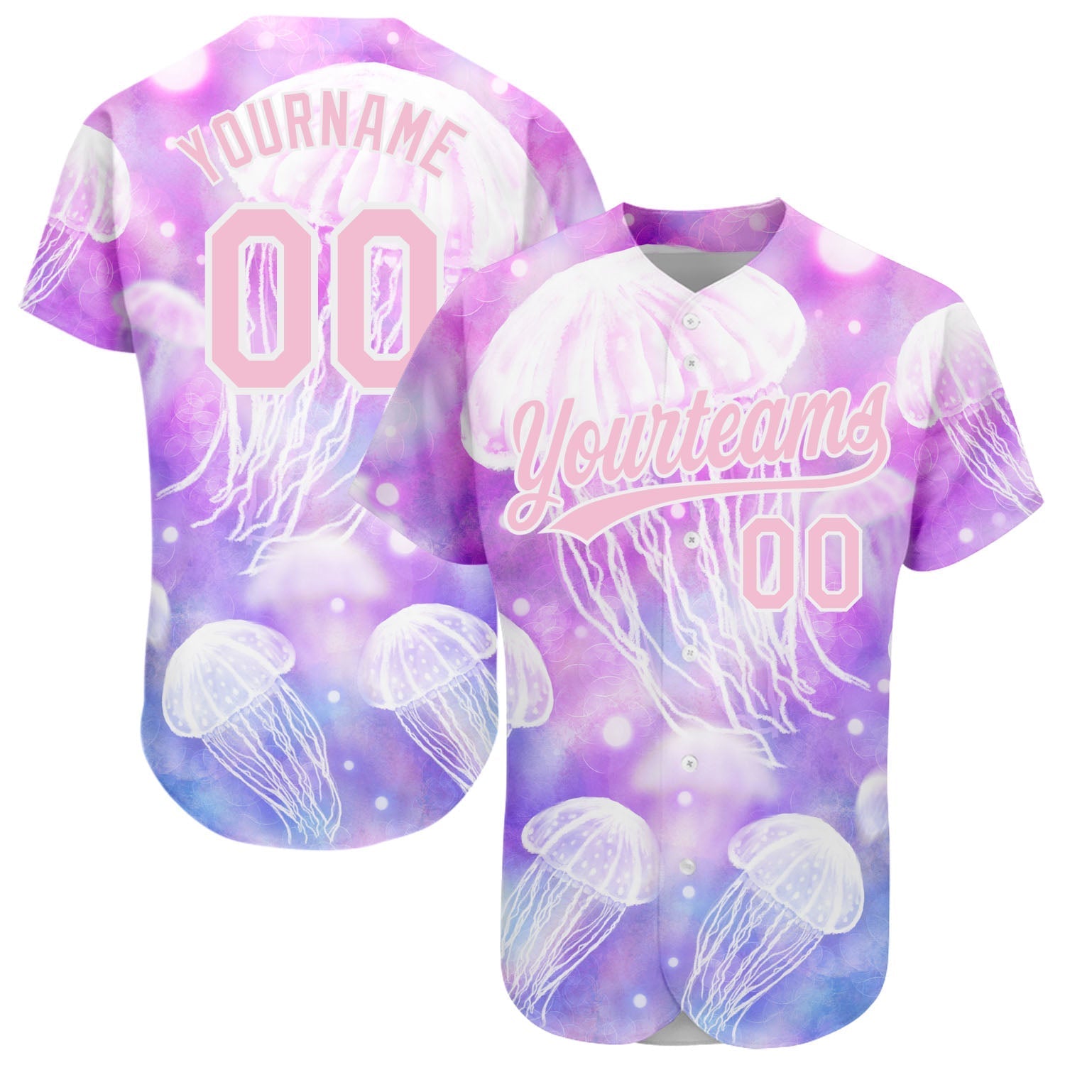 Custom Purple Light Pink-White 3D Pattern Design Jellyfish Authentic Baseball Jersey baseball jersey product view 1
