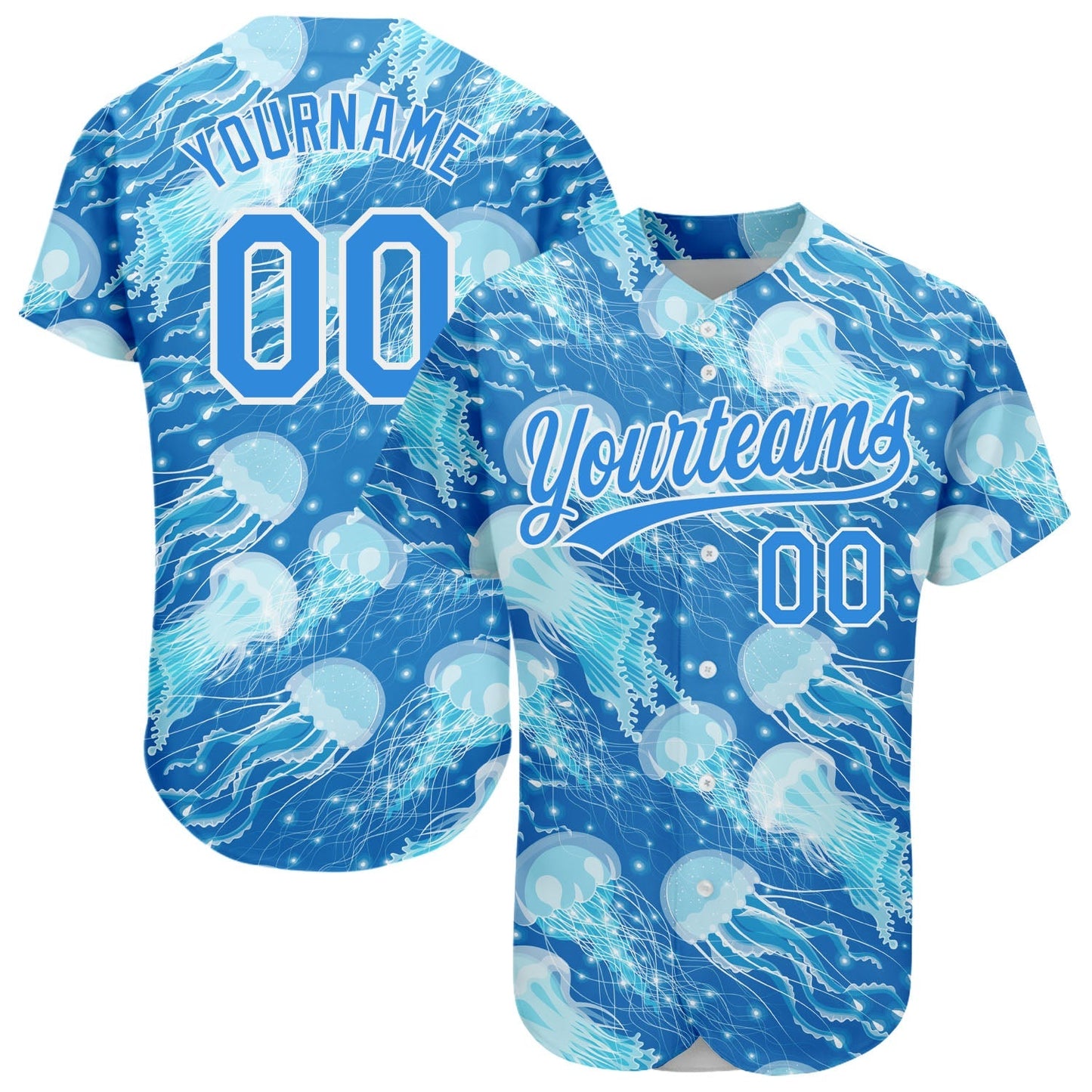 Custom Electric Blue White 3D Pattern Design Jellyfish Authentic Baseball Jersey baseball jersey product view 1