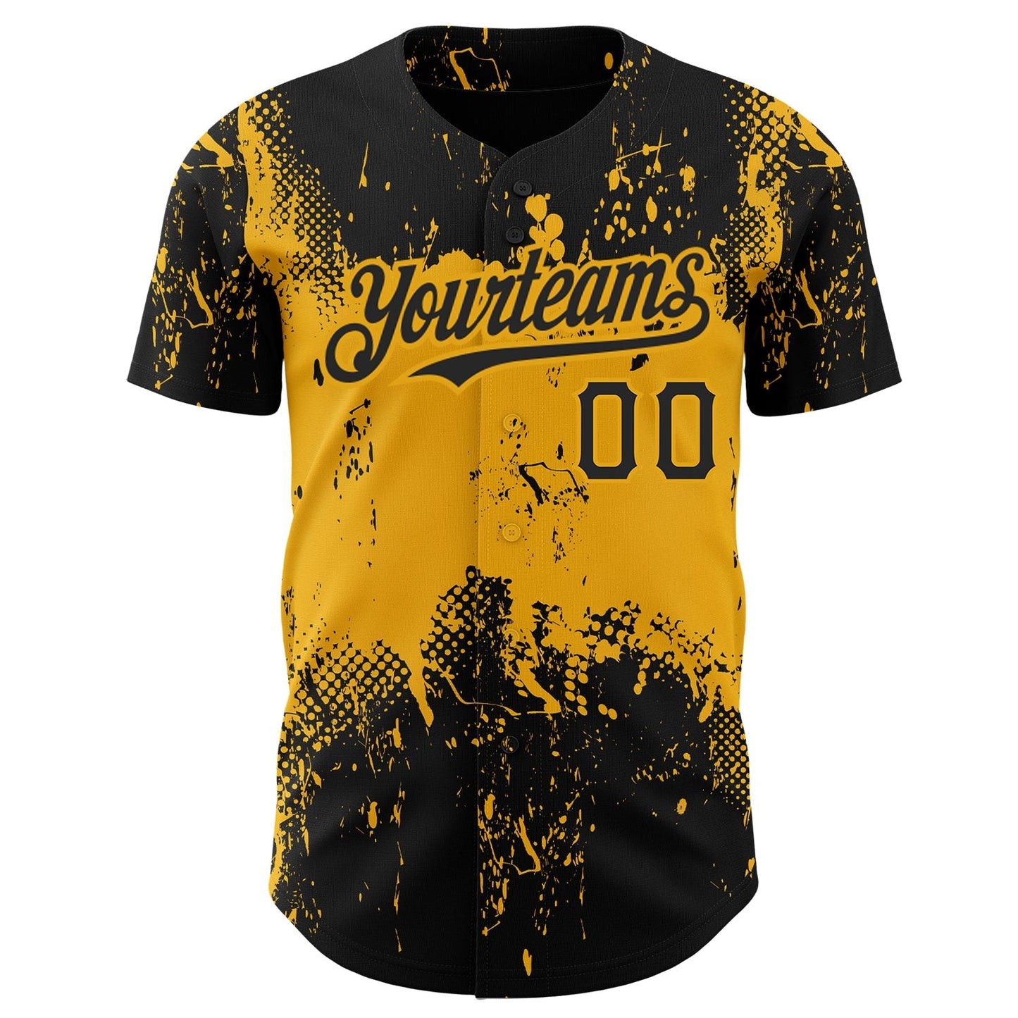 Custom Black Gold 3D Pattern Design Abstract Splatter Grunge Art Authentic Baseball Jersey baseball jersey product view 2