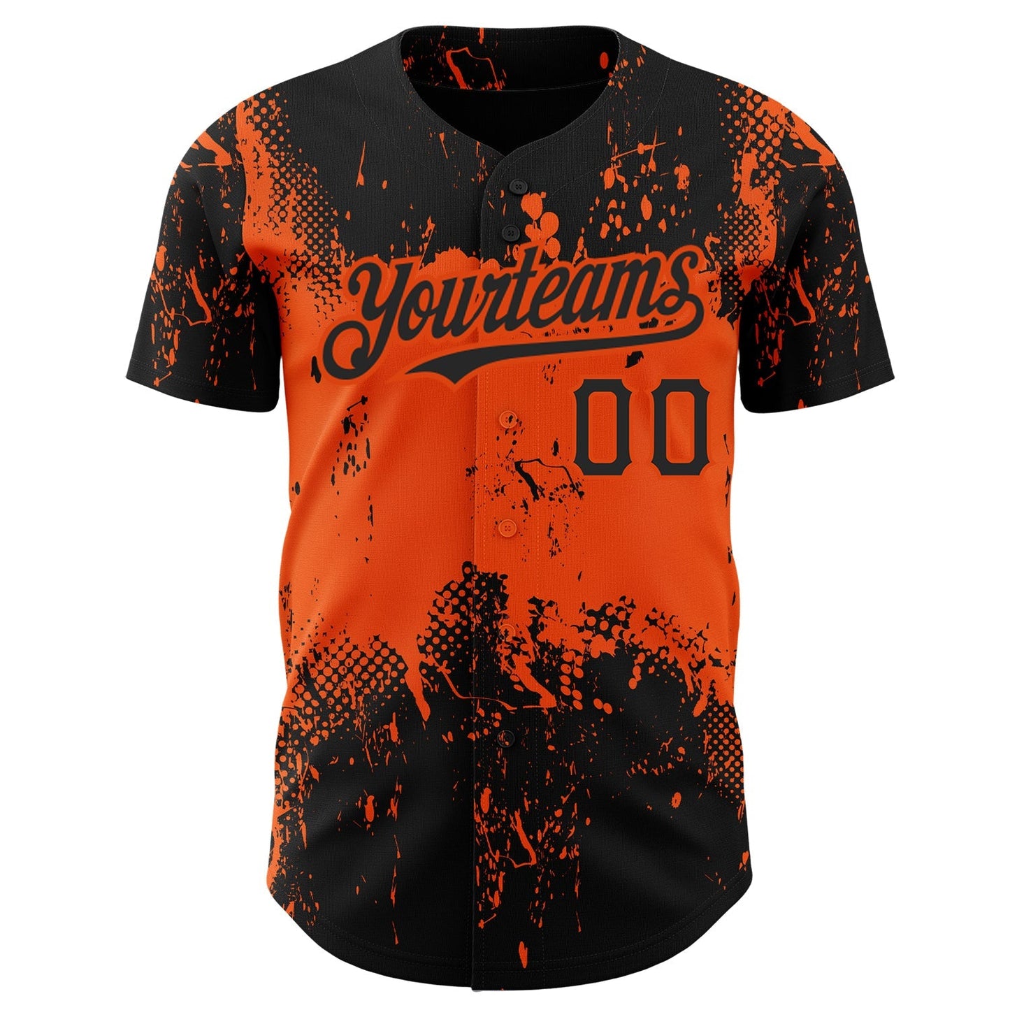 Custom Black Orange 3D Pattern Design Abstract Splatter Grunge Art Authentic Baseball Jersey baseball jersey product view 2
