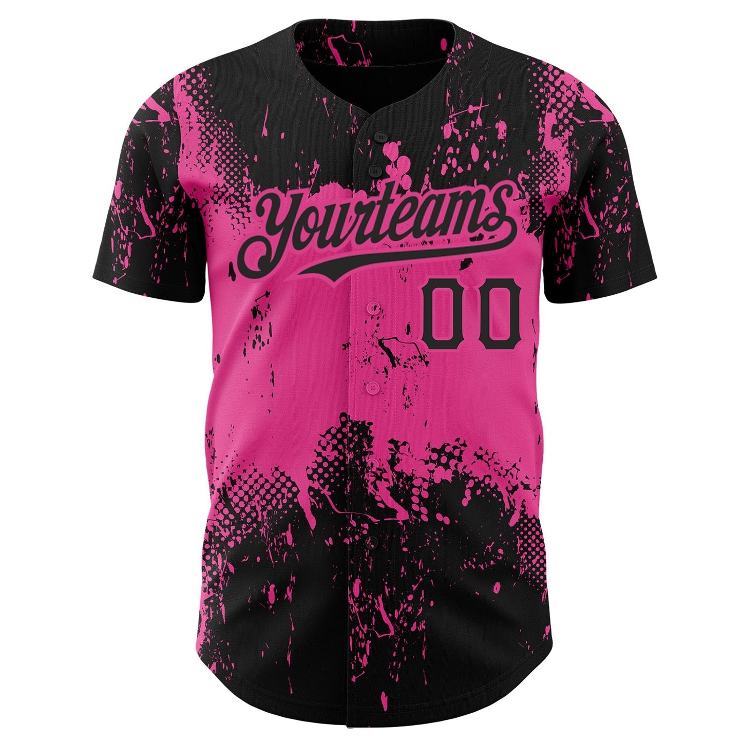 Custom Black Pink 3D Pattern Design Abstract Splatter Grunge Art Authentic Baseball Jersey baseball jersey product view 2