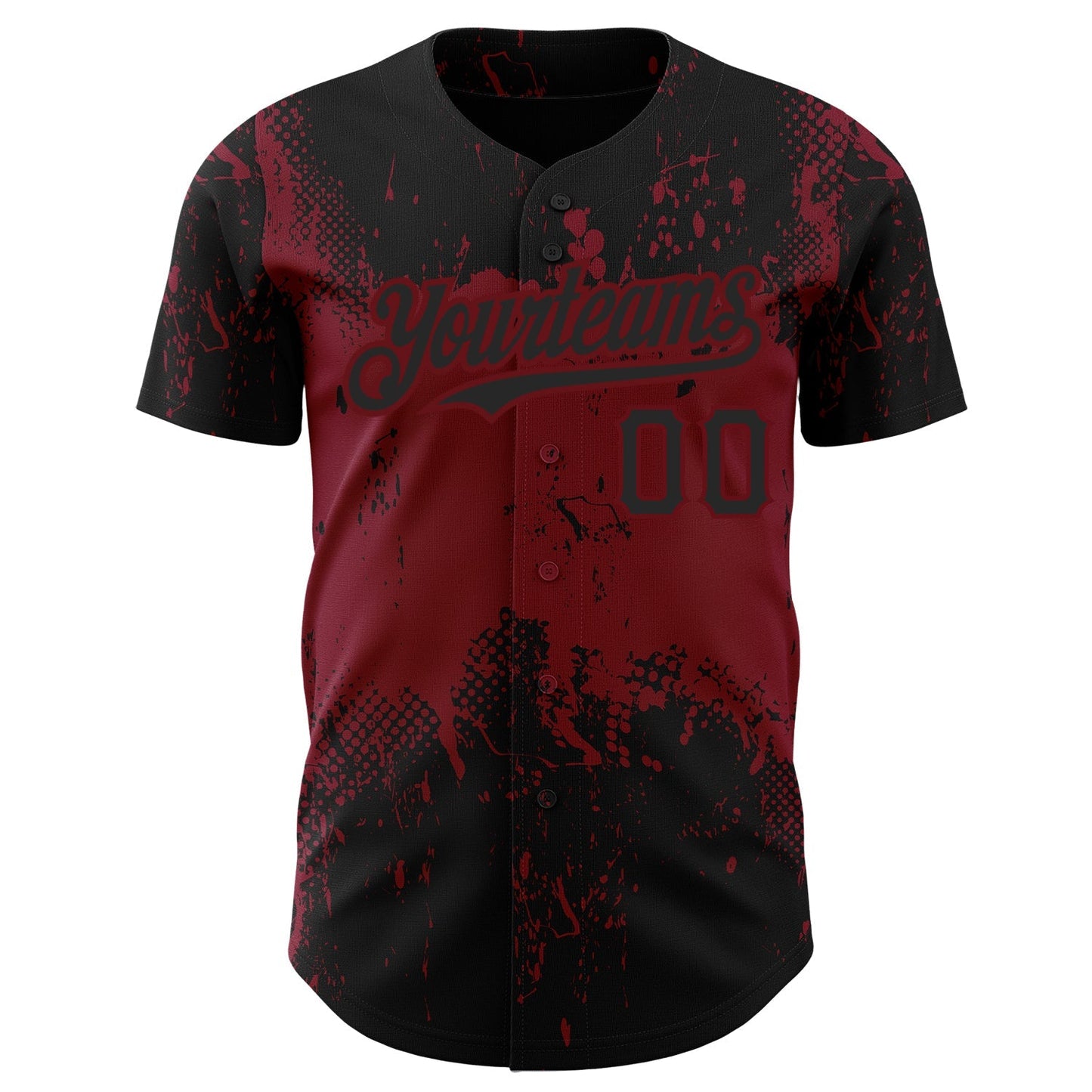 Custom Black Crimson 3D Pattern Design Abstract Splatter Grunge Art Authentic Baseball Jersey baseball jersey product view 2