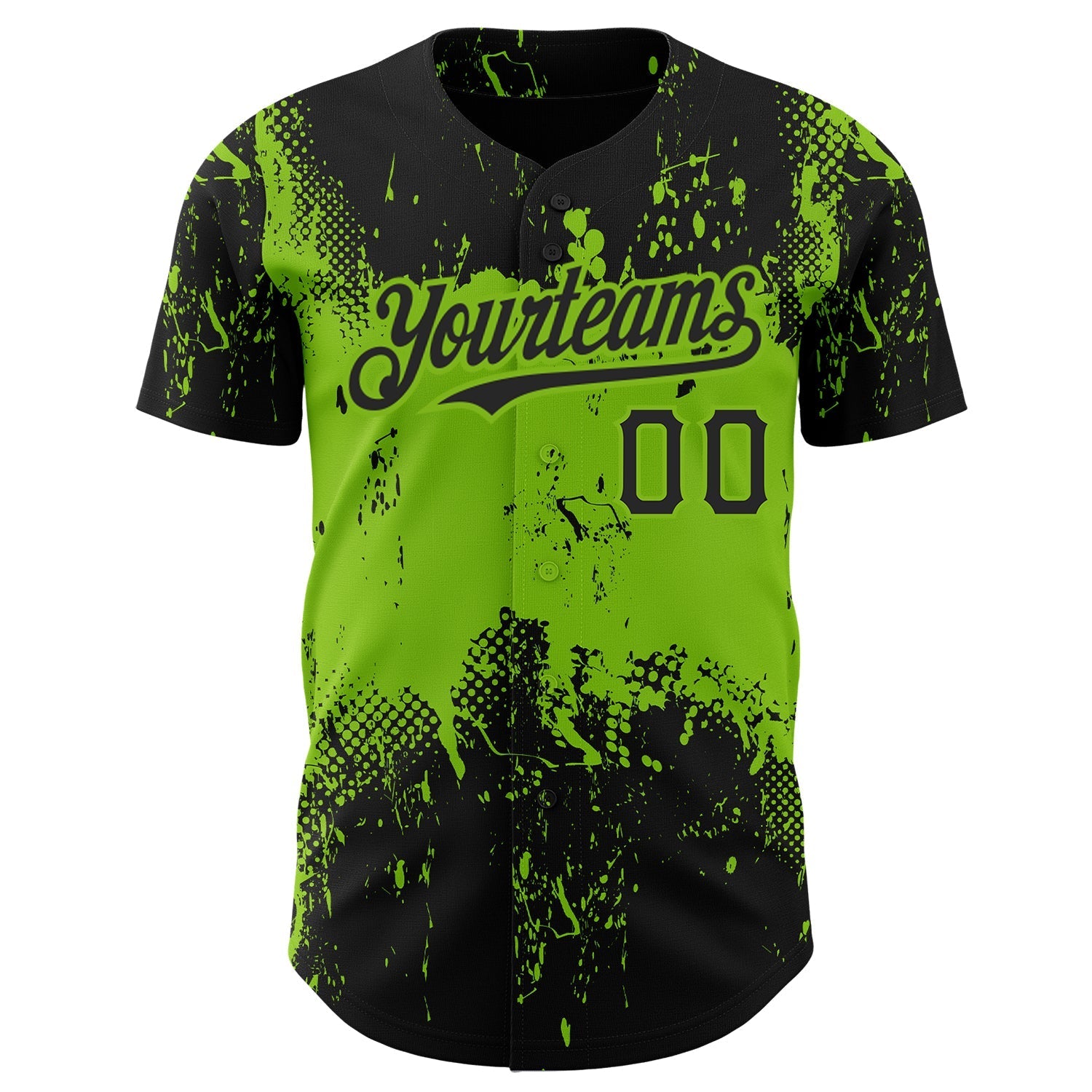 Custom Black Neon Green 3D Pattern Design Abstract Splatter Grunge Art Authentic Baseball Jersey baseball jersey product view 2