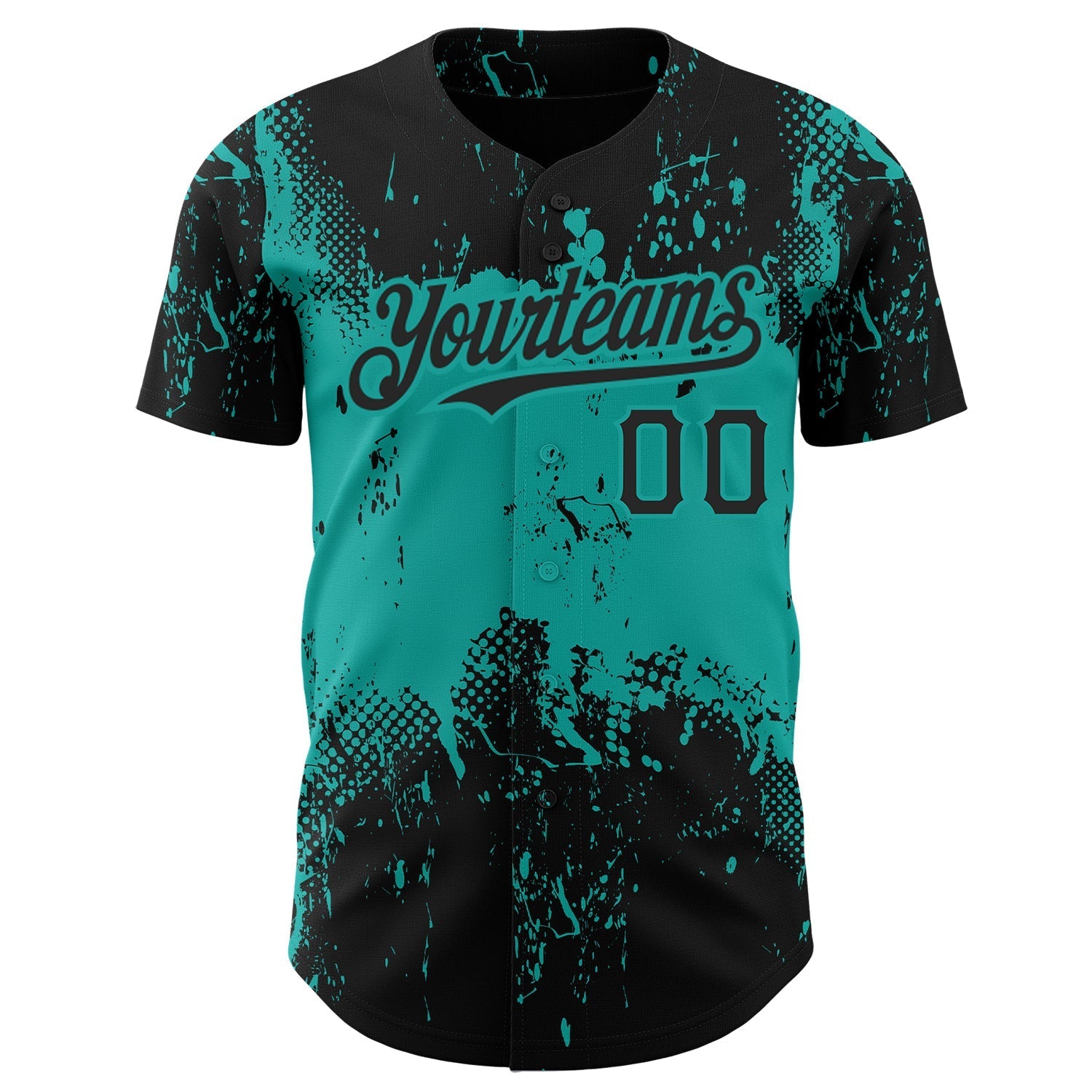 Custom Black Aqua 3D Pattern Design Abstract Splatter Grunge Art Authentic Baseball Jersey baseball jersey product view 2