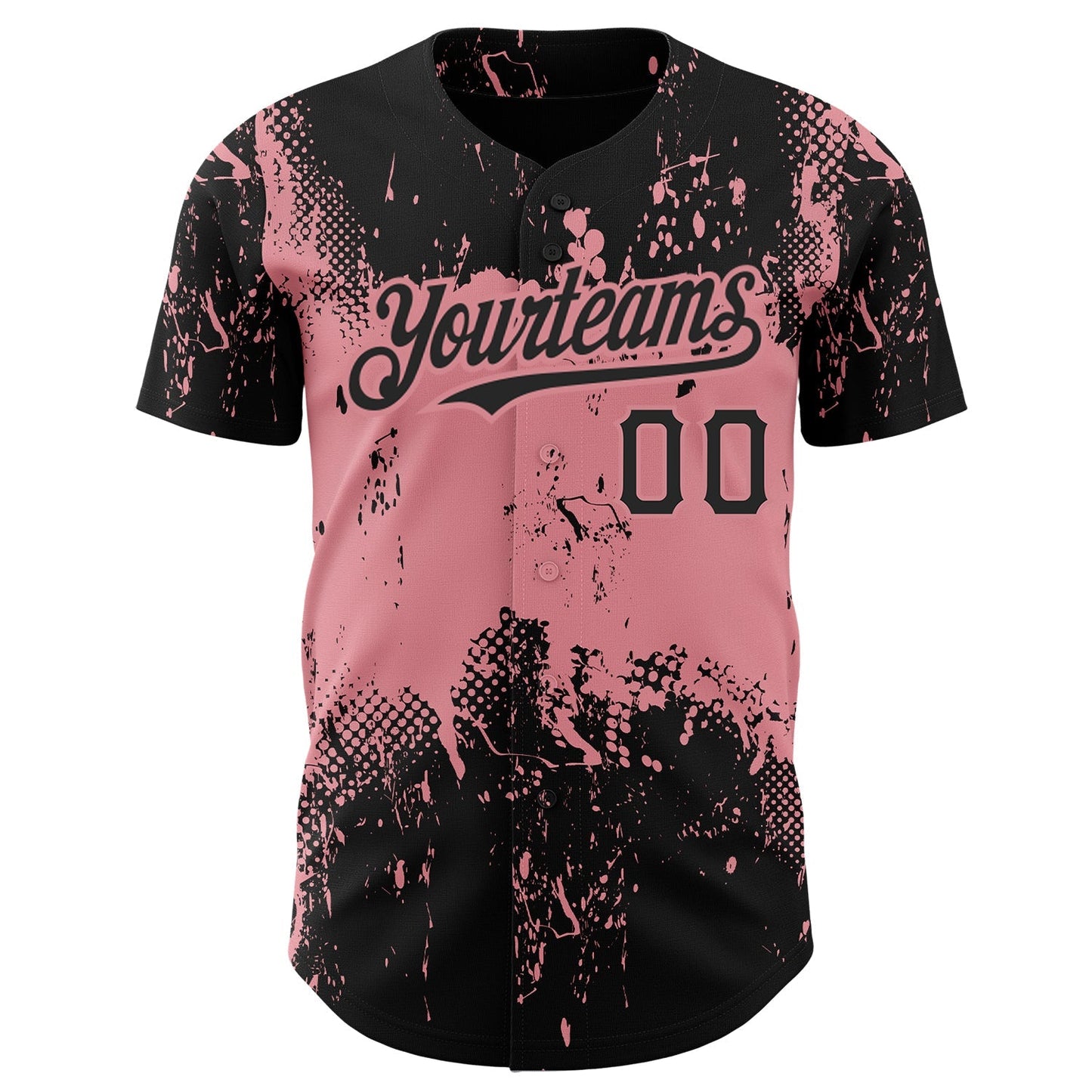 Custom Black Medium Pink 3D Pattern Design Abstract Splatter Grunge Art Authentic Baseball Jersey baseball jersey product view 2