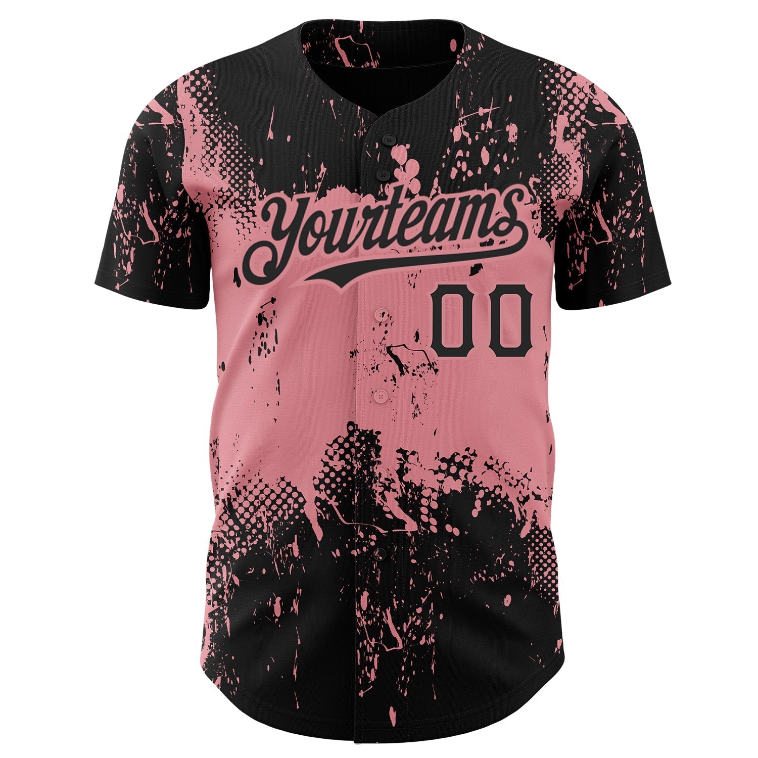 Custom Black Medium Pink 3D Pattern Design Abstract Splatter Grunge Art Authentic Baseball Jersey baseball jersey product view 2