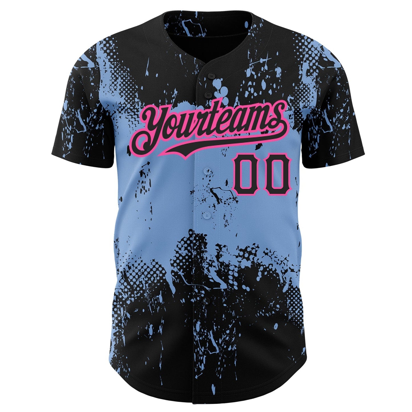 Custom Black Light Blue-Pink 3D Pattern Design Abstract Splatter Grunge Art Authentic Baseball Jersey baseball jersey product view 2
