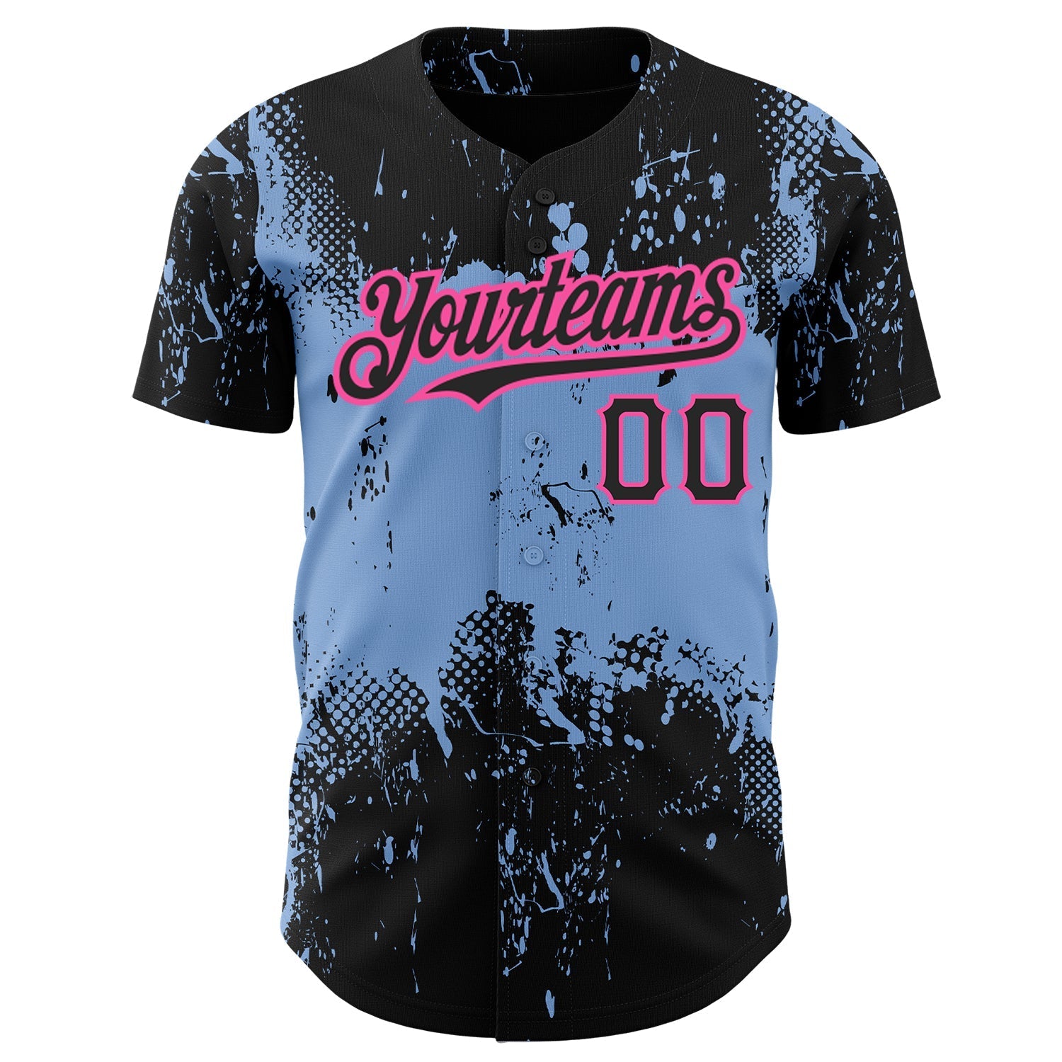 Custom Black Light Blue-Pink 3D Pattern Design Abstract Splatter Grunge Art Authentic Baseball Jersey baseball jersey product view 2