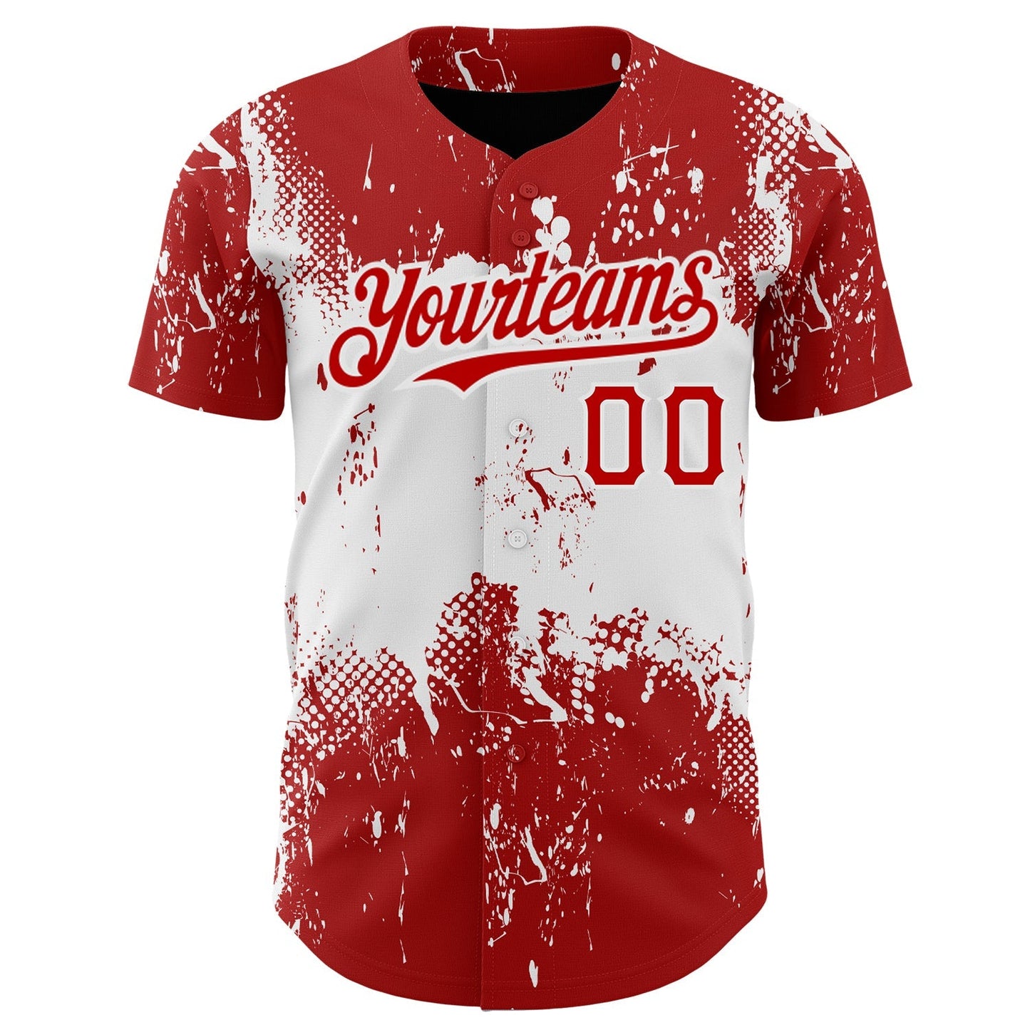 Custom Red White 3D Pattern Design Abstract Splatter Grunge Art Authentic Baseball Jersey baseball jersey product view 2