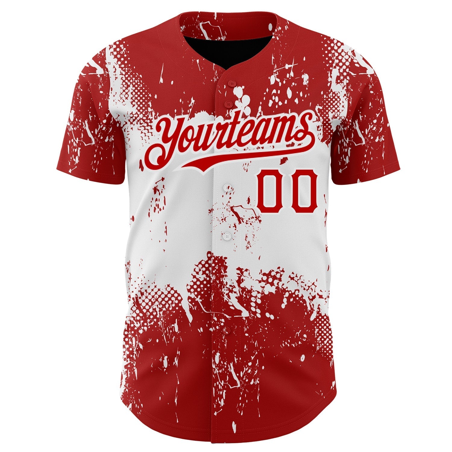 Custom Red White 3D Pattern Design Abstract Splatter Grunge Art Authentic Baseball Jersey baseball jersey product view 2