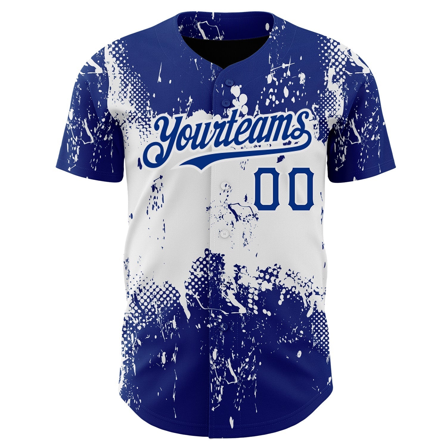 Custom Royal White 3D Pattern Design Abstract Splatter Grunge Art Authentic Baseball Jersey baseball jersey product view 2