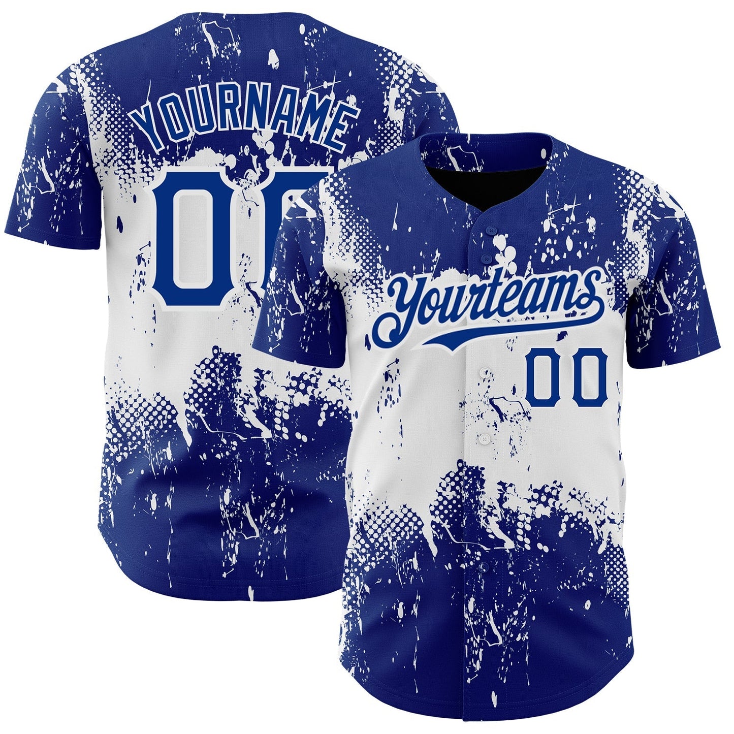 Custom Royal White 3D Pattern Design Abstract Splatter Grunge Art Authentic Baseball Jersey baseball jersey product view 1
