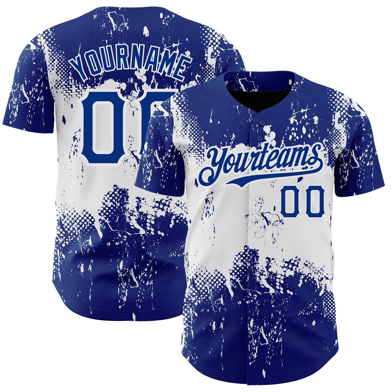 Custom Royal White 3D Pattern Design Abstract Splatter Grunge Art Authentic Baseball Jersey baseball jersey product view 1