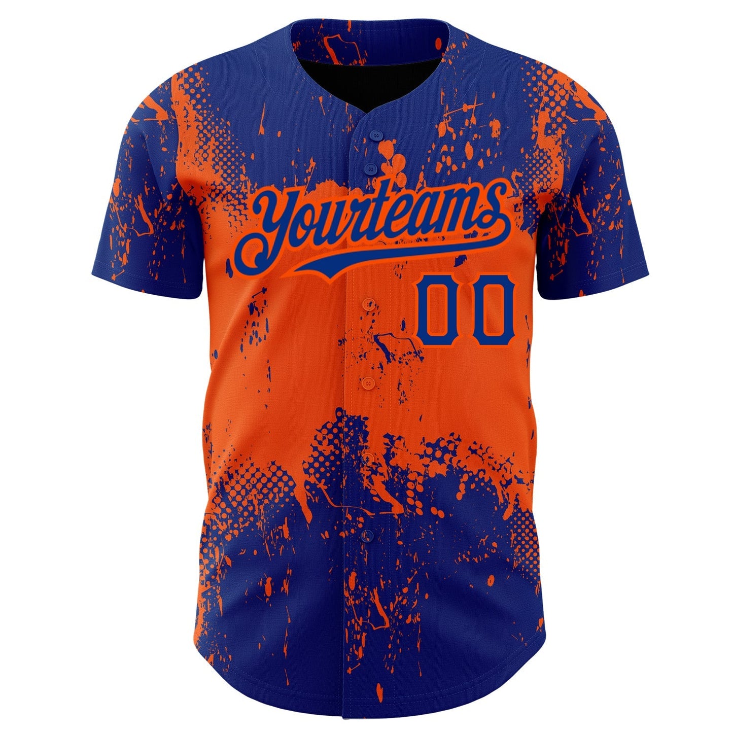 Custom Royal Orange 3D Pattern Design Abstract Splatter Grunge Art Authentic Baseball Jersey baseball jersey product view 2