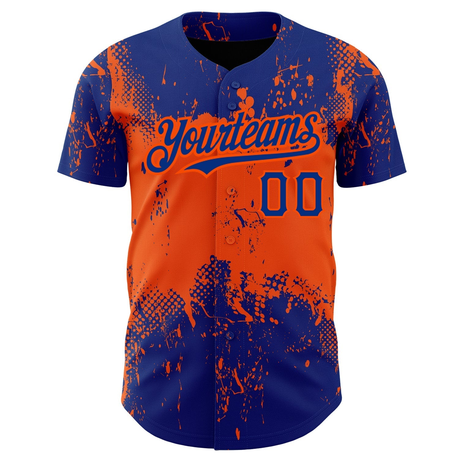 Custom Royal Orange 3D Pattern Design Abstract Splatter Grunge Art Authentic Baseball Jersey baseball jersey product view 2