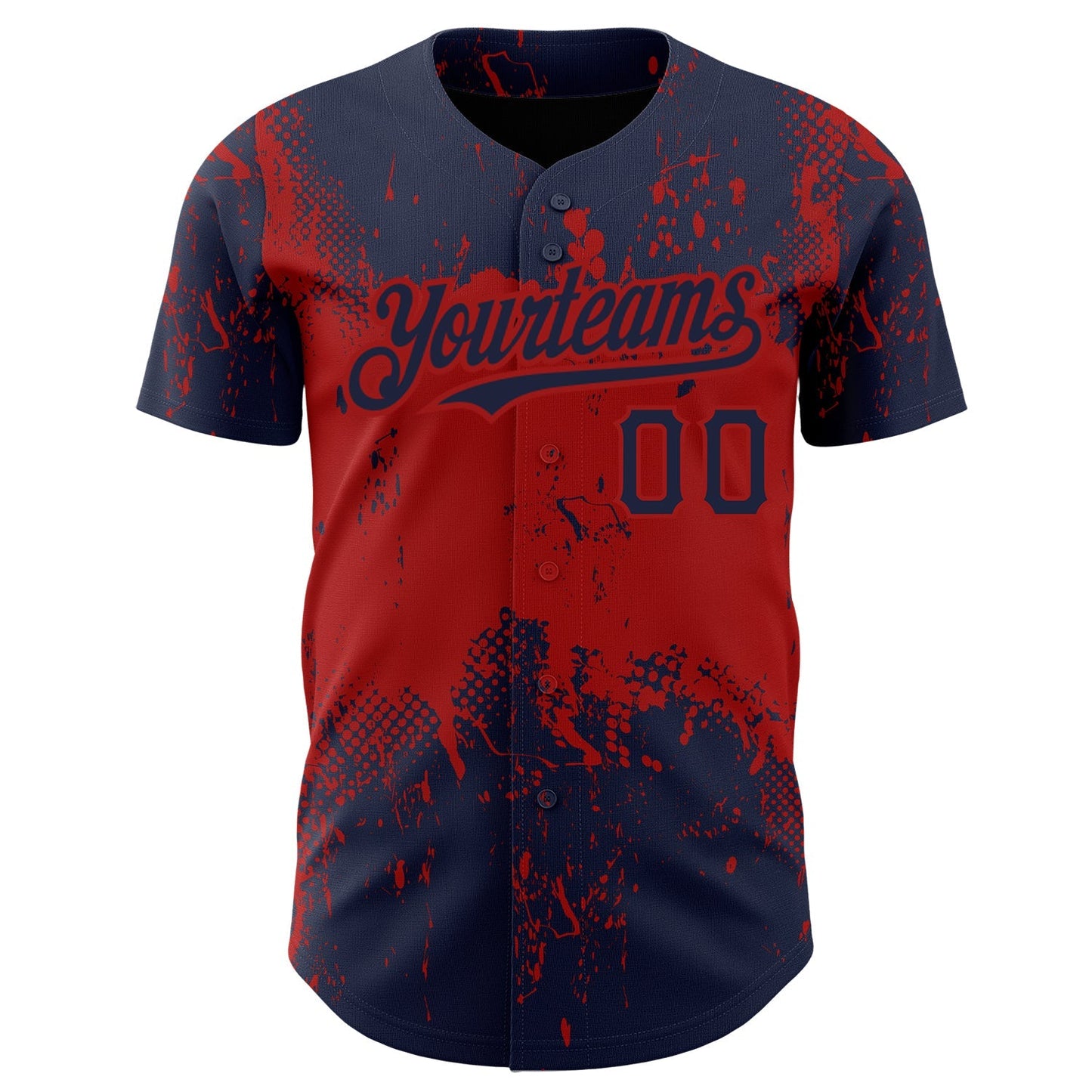 Custom Navy Red 3D Pattern Design Abstract Splatter Grunge Art Authentic Baseball Jersey baseball jersey product view 2
