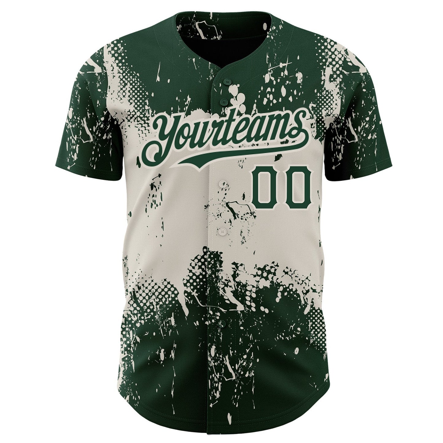 Custom Green Cream 3D Pattern Design Abstract Splatter Grunge Art Authentic Baseball Jersey baseball jersey product view 2