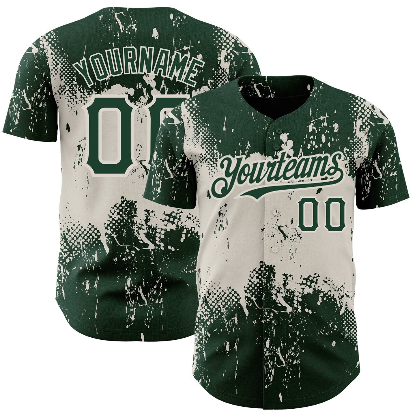 Custom Green Cream 3D Pattern Design Abstract Splatter Grunge Art Authentic Baseball Jersey baseball jersey product view 1