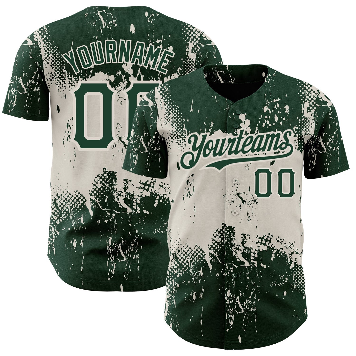Custom Green Cream 3D Pattern Design Abstract Splatter Grunge Art Authentic Baseball Jersey baseball jersey product view 1
