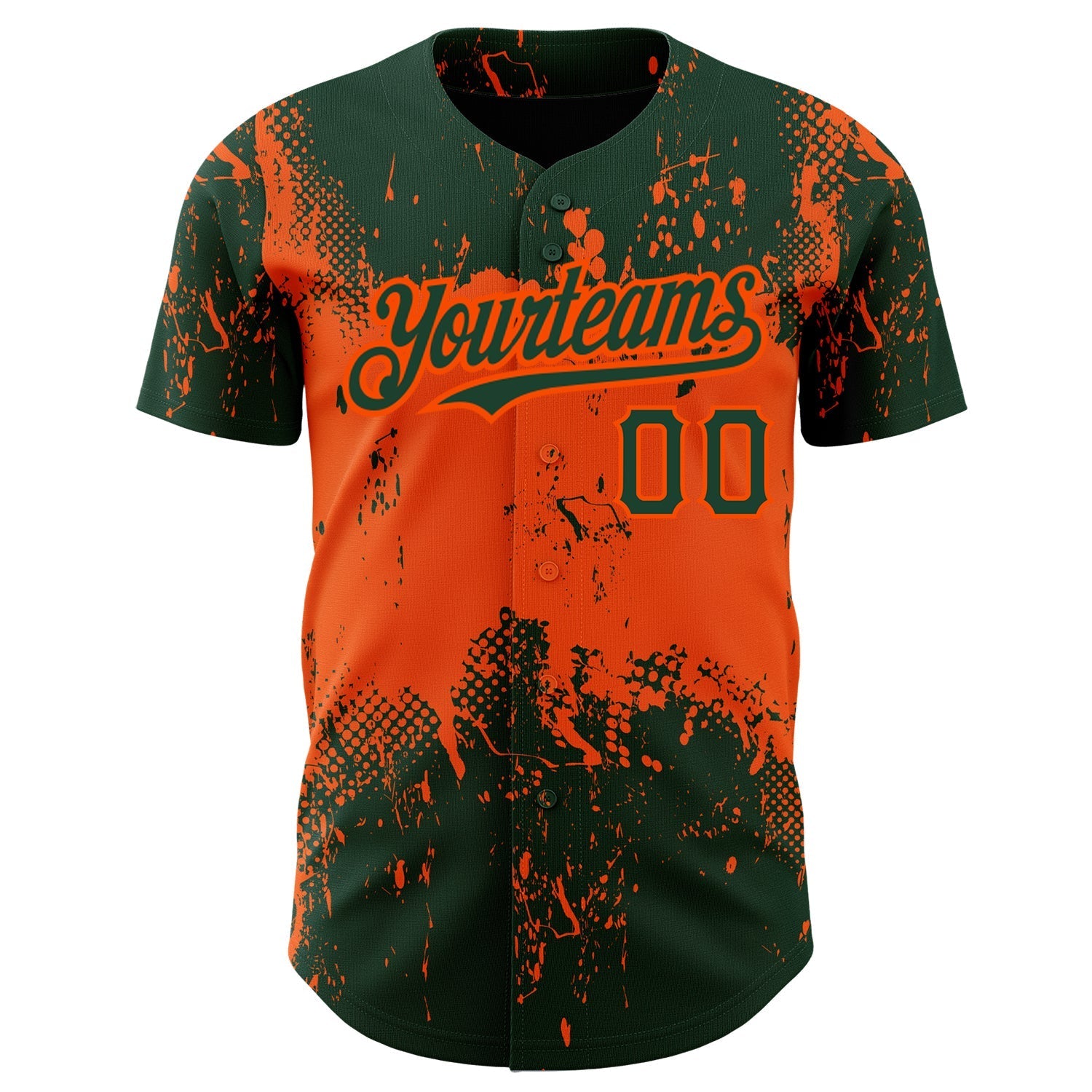 Custom Green Orange 3D Pattern Design Abstract Splatter Grunge Art Authentic Baseball Jersey baseball jersey product view 2