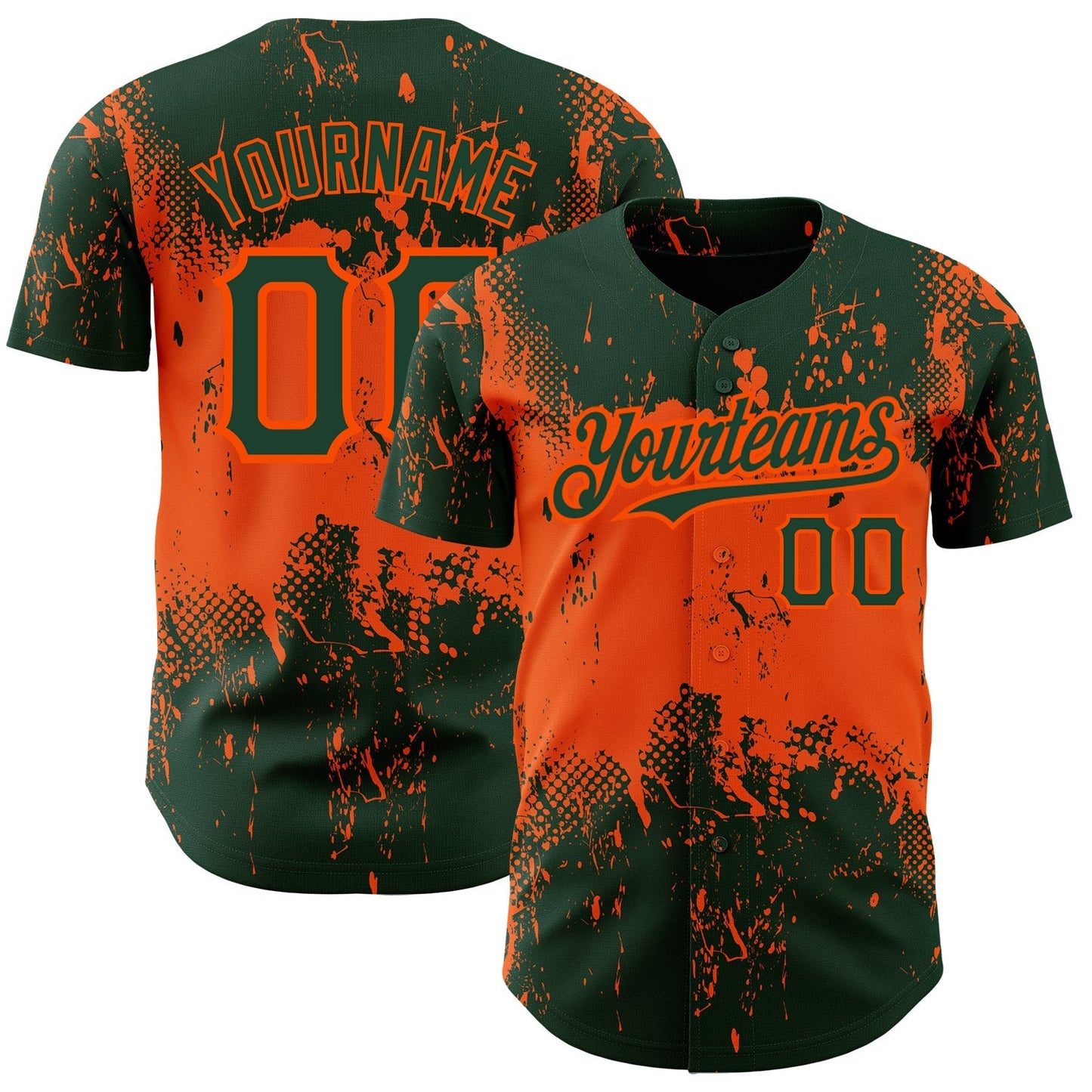 Custom Green Orange 3D Pattern Design Abstract Splatter Grunge Art Authentic Baseball Jersey baseball jersey product view 1