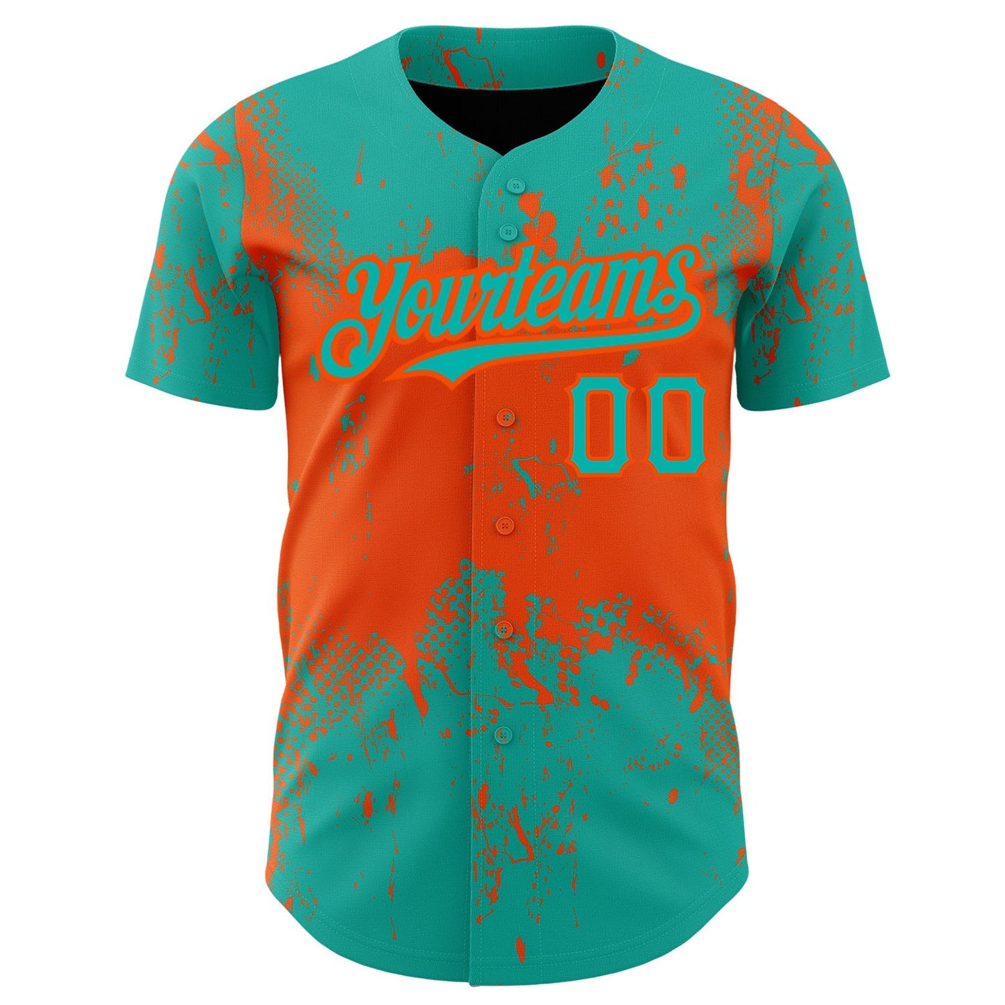 Custom Aqua Orange 3D Pattern Design Abstract Splatter Grunge Art Authentic Baseball Jersey baseball jersey product view 2