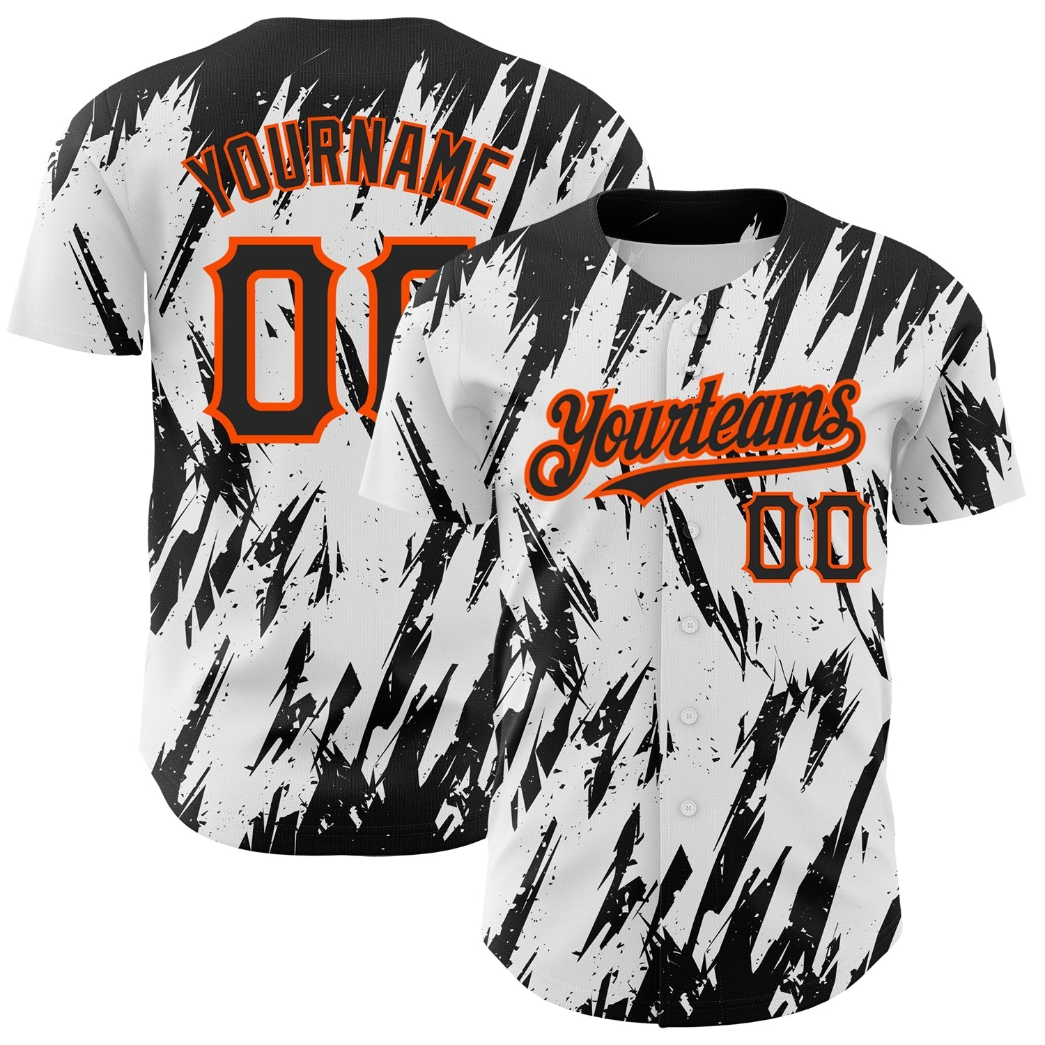 Custom White Black-Orange 3D Pattern Design Abstract Sharp Shape Authentic Baseball Jersey baseball jersey product view 1