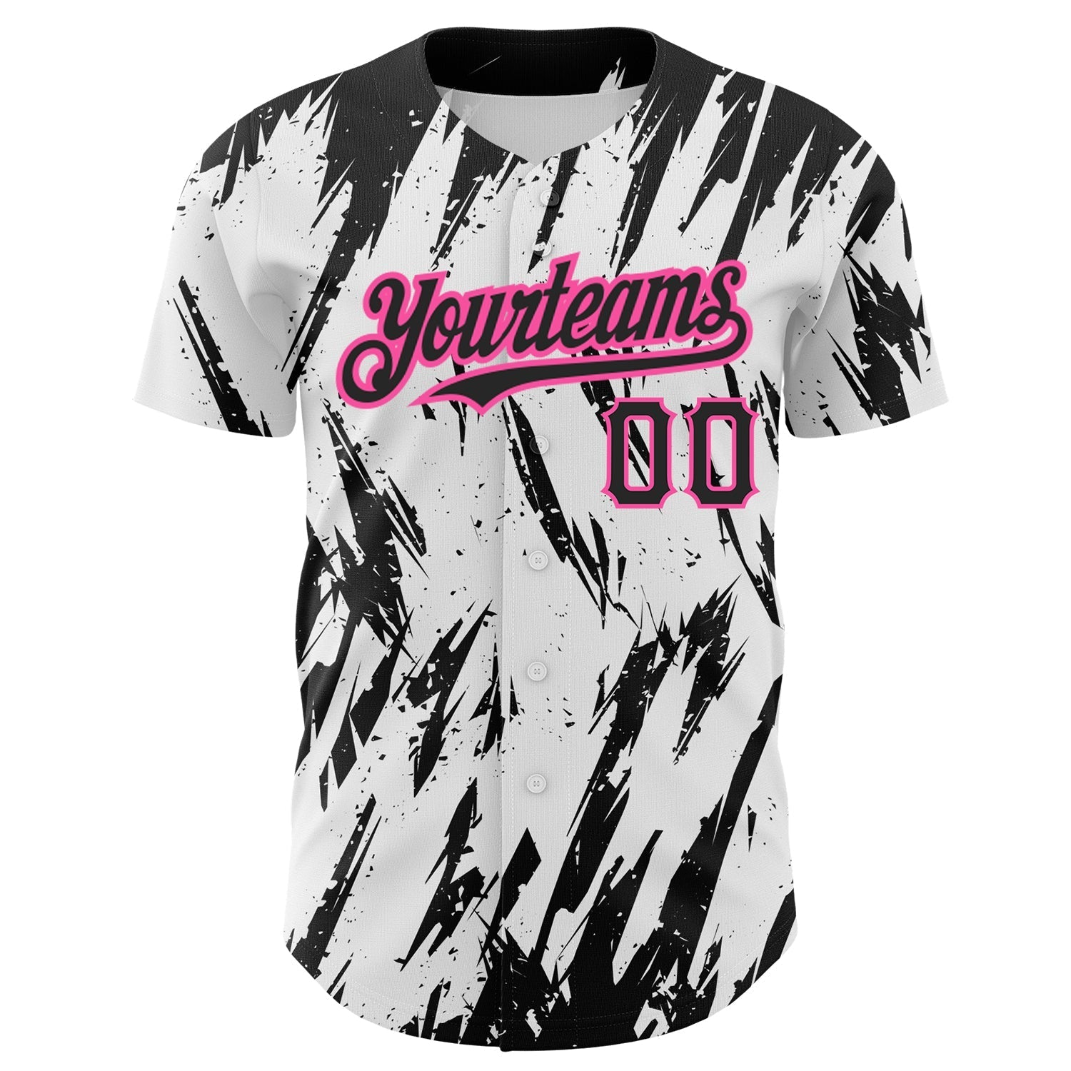 Custom White Black-Pink 3D Pattern Design Abstract Sharp Shape Authentic Baseball Jersey baseball jersey product view 2
