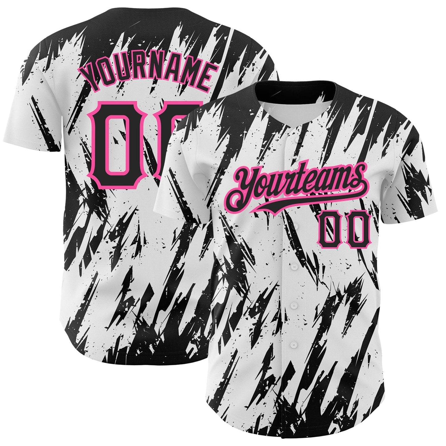 Custom White Black-Pink 3D Pattern Design Abstract Sharp Shape Authentic Baseball Jersey baseball jersey product view 1