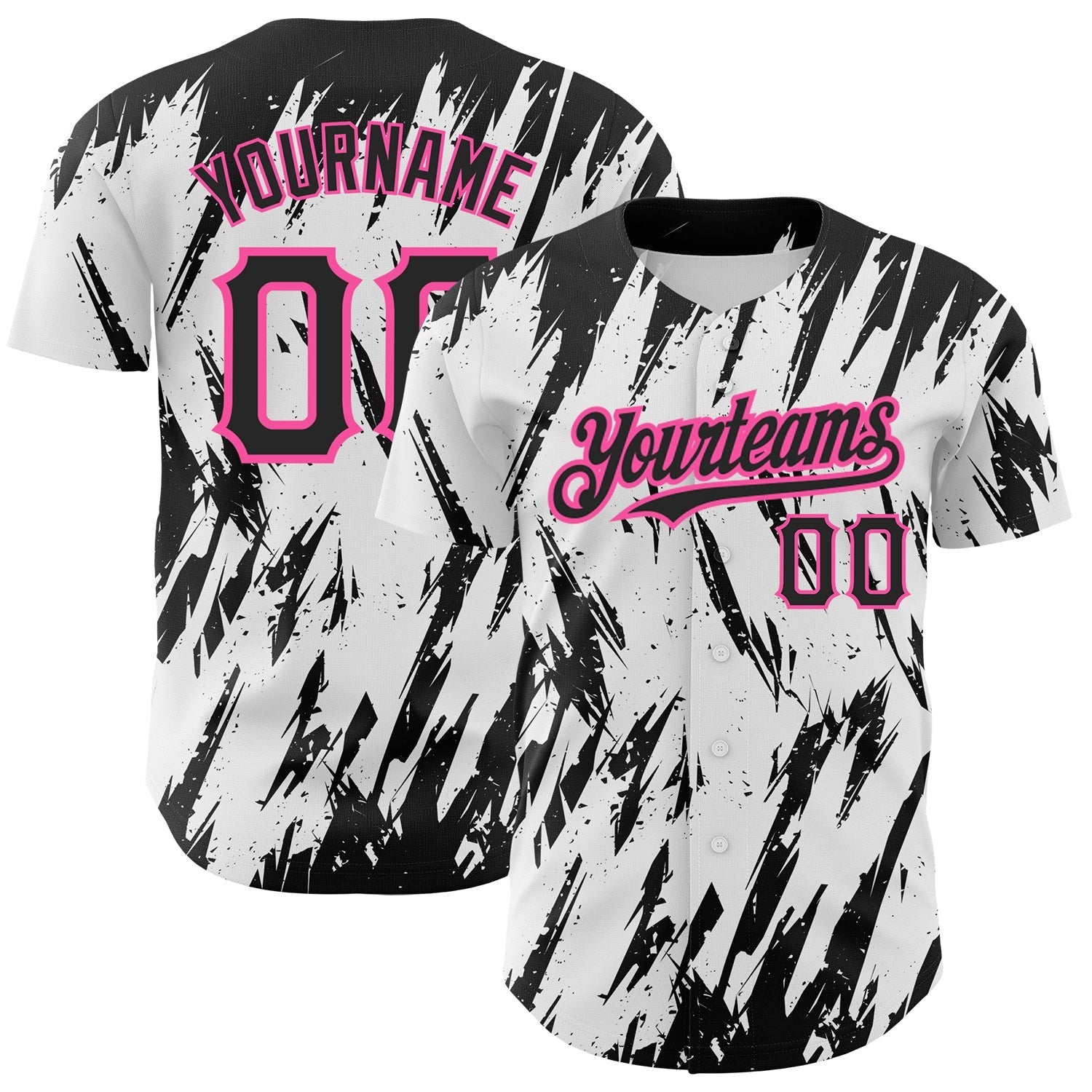 Custom White Black-Pink 3D Pattern Design Abstract Sharp Shape Authentic Baseball Jersey baseball jersey product view 1