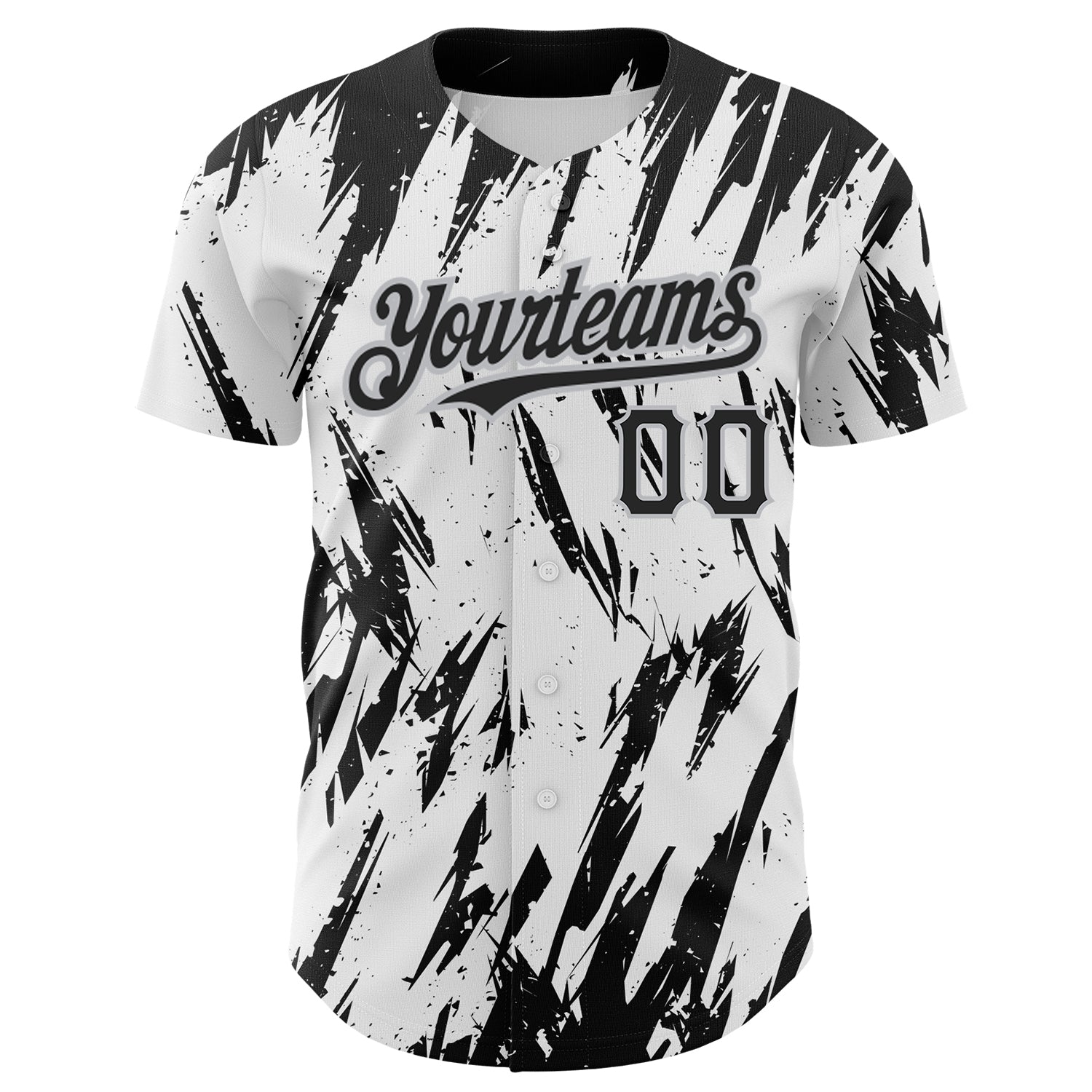 Custom White Black-Gray 3D Pattern Design Abstract Sharp Shape Authentic Baseball Jersey baseball jersey product view 2
