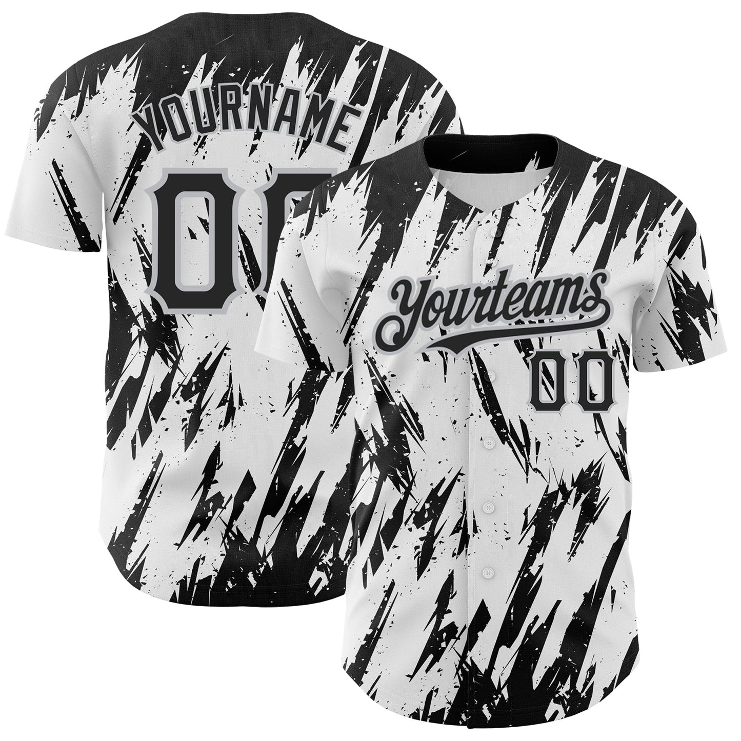 Custom White Black-Gray 3D Pattern Design Abstract Sharp Shape Authentic Baseball Jersey baseball jersey product view 1
