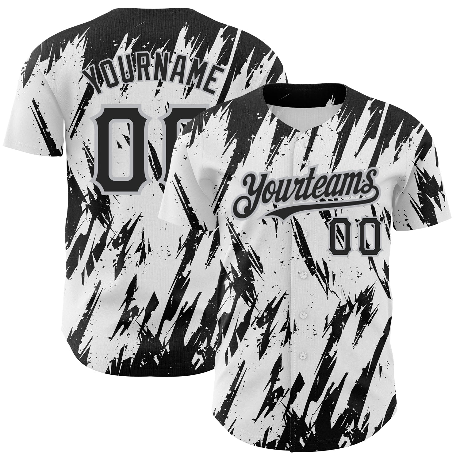 Custom White Black-Gray 3D Pattern Design Abstract Sharp Shape Authentic Baseball Jersey baseball jersey product view 1