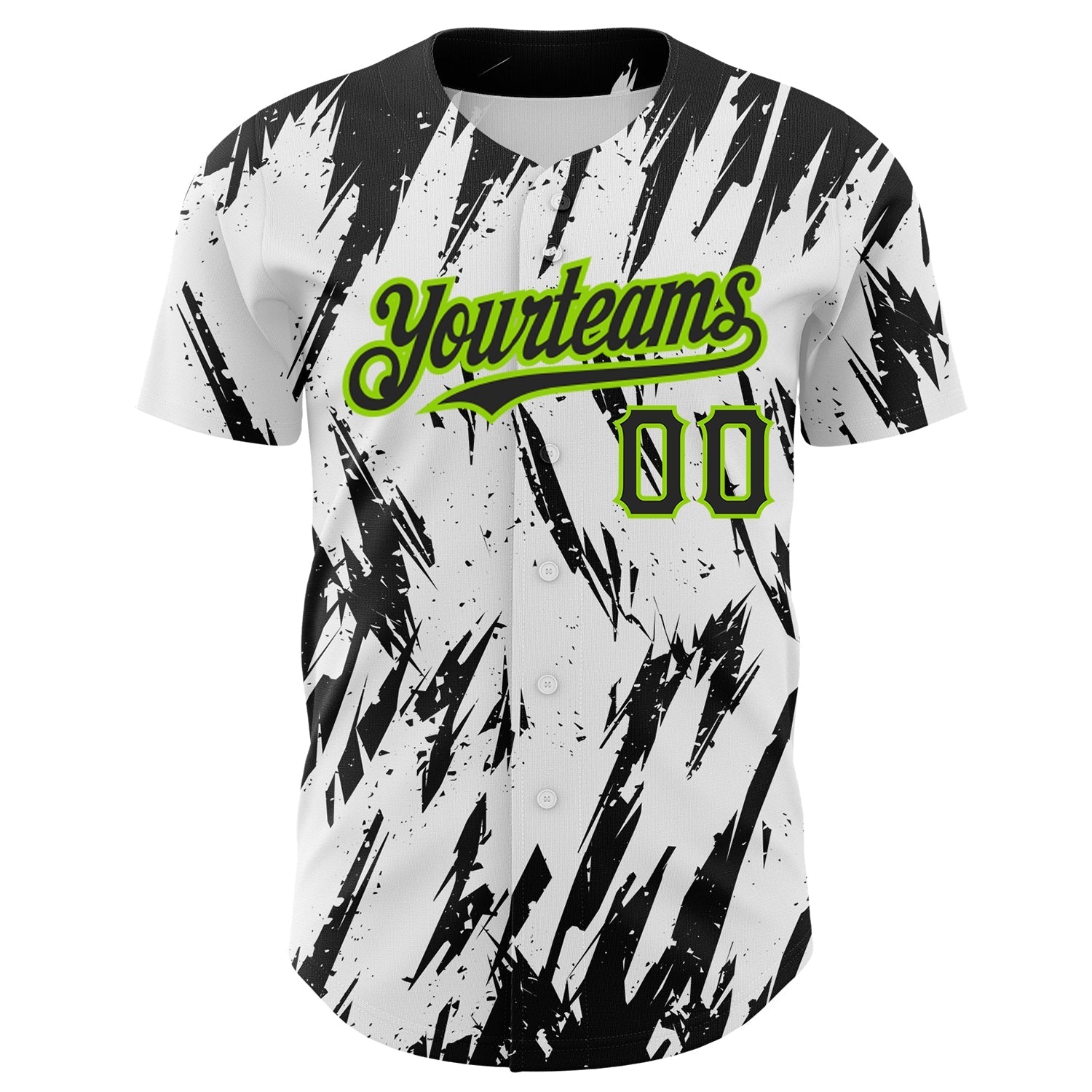 Custom White Black-Neon Green 3D Pattern Design Abstract Sharp Shape Authentic Baseball Jersey baseball jersey product view 2
