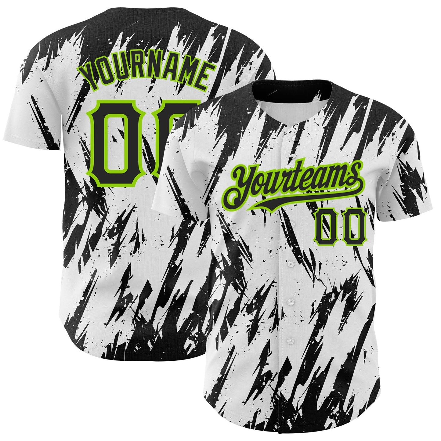 Custom White Black-Neon Green 3D Pattern Design Abstract Sharp Shape Authentic Baseball Jersey baseball jersey product view 1