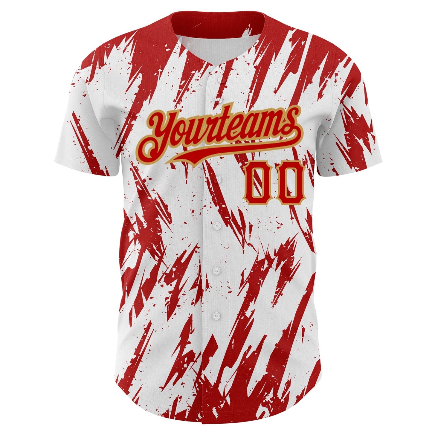 Custom White Red-Old Gold 3D Pattern Design Abstract Sharp Shape Authentic Baseball Jersey baseball jersey product view 2