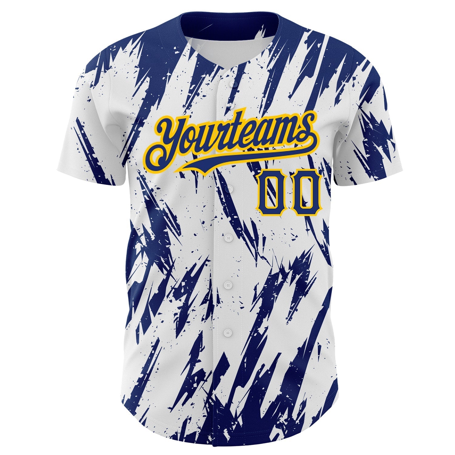 Custom White Royal-Yellow 3D Pattern Design Abstract Sharp Shape Authentic Baseball Jersey baseball jersey product view 2