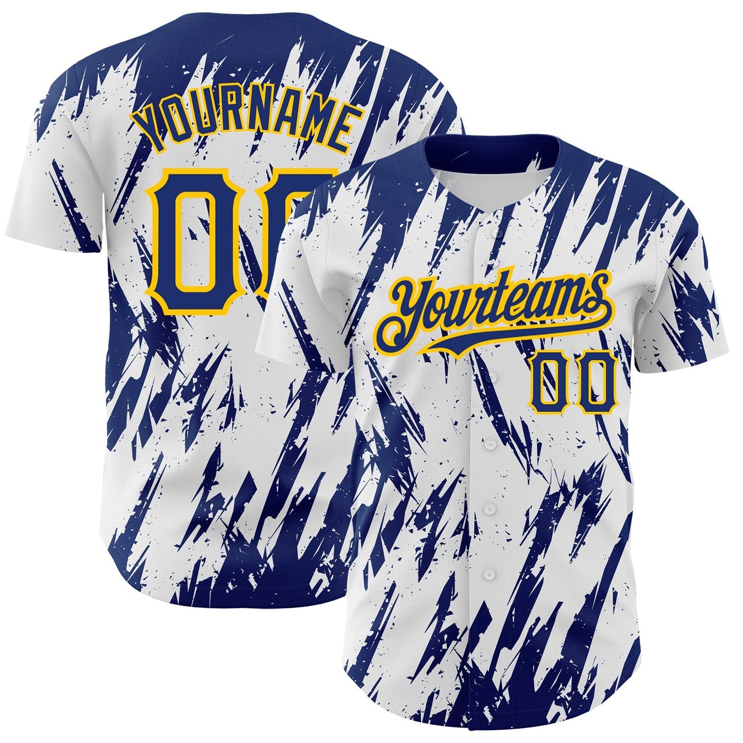 Custom White Royal-Yellow 3D Pattern Design Abstract Sharp Shape Authentic Baseball Jersey baseball jersey product view 1