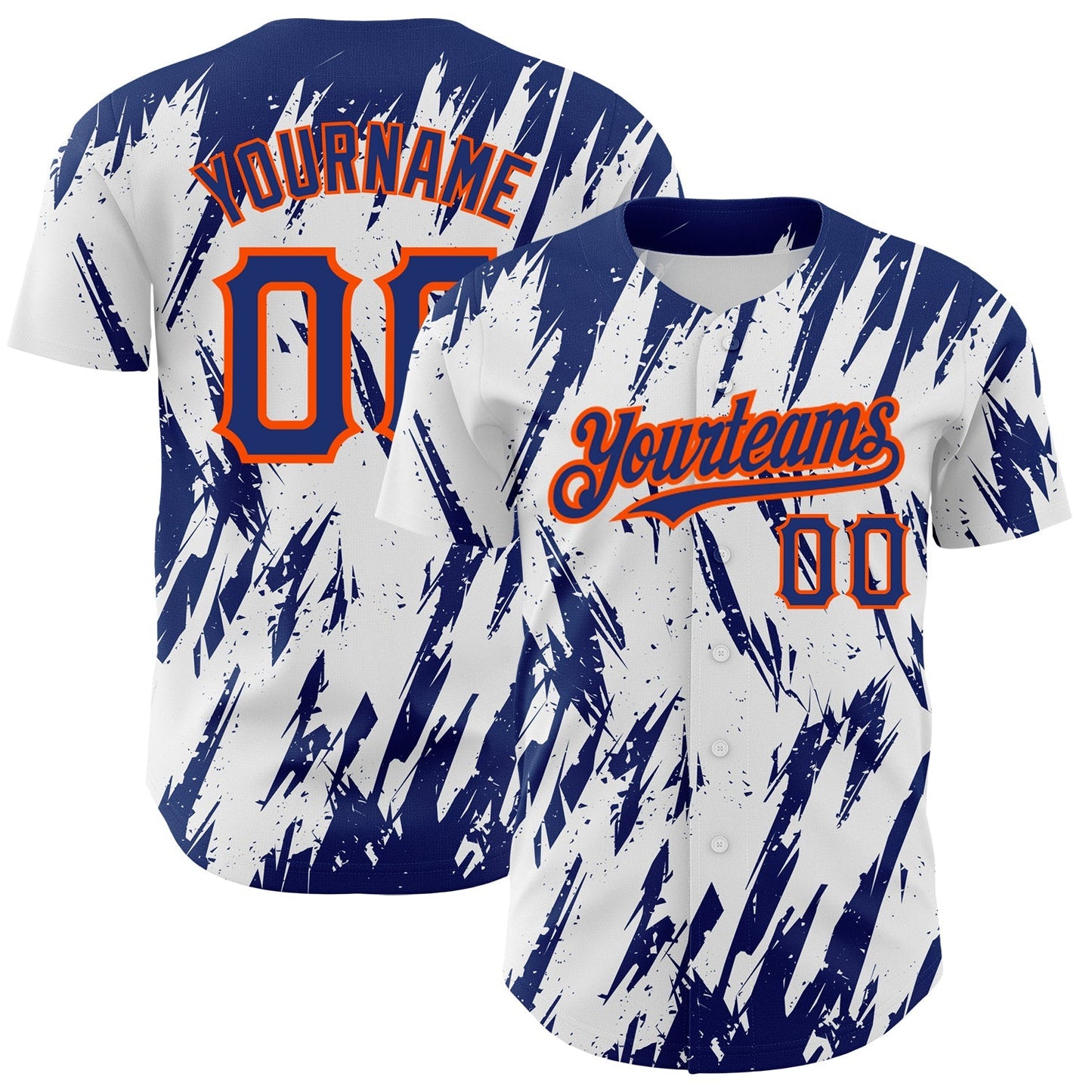 Custom White Royal-Orange 3D Pattern Design Abstract Sharp Shape Authentic Baseball Jersey baseball jersey product view 1