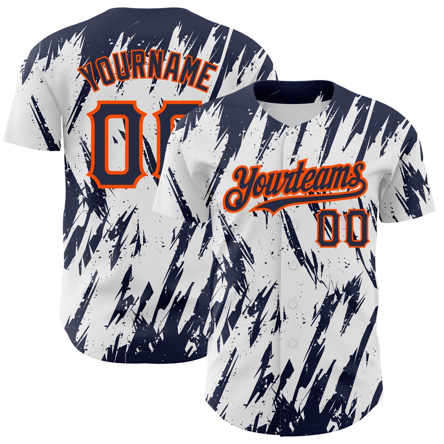 Custom White Navy-Orange 3D Pattern Design Abstract Sharp Shape Authentic Baseball Jersey baseball jersey product view 1