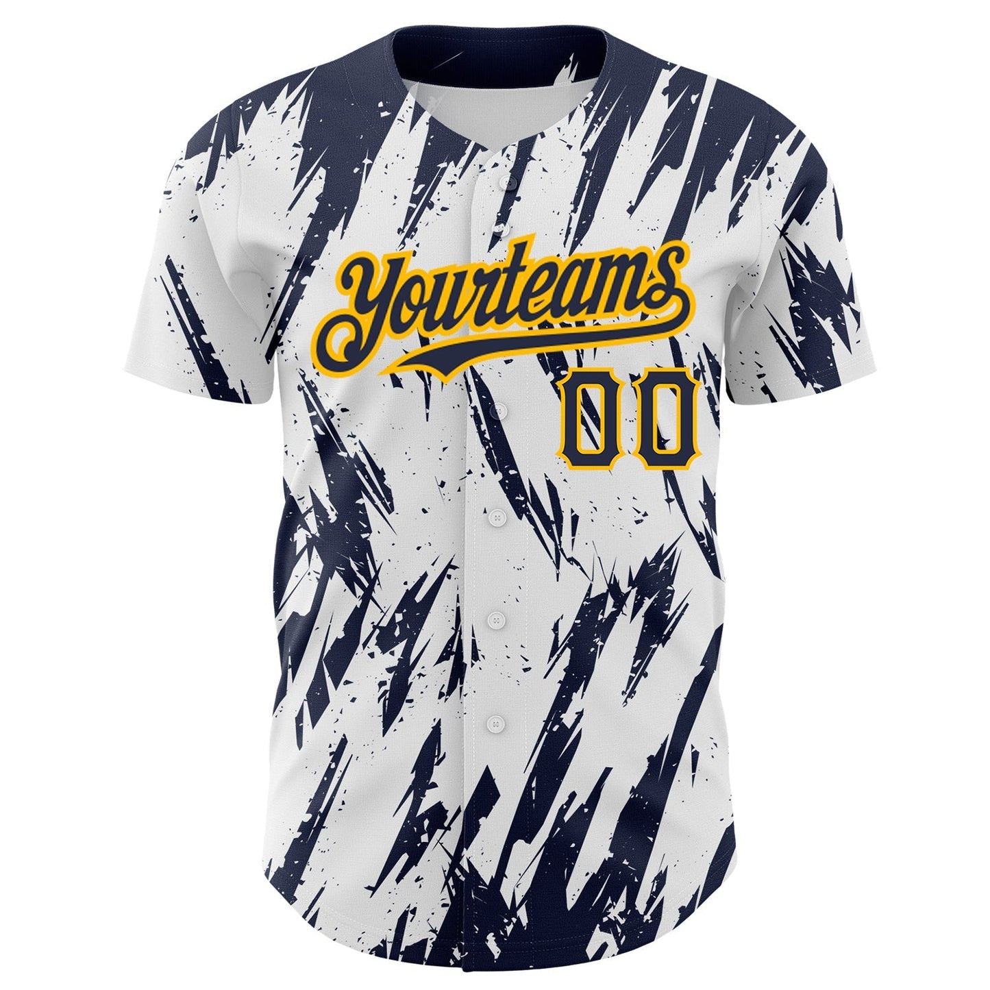 Custom White Navy-Gold 3D Pattern Design Abstract Sharp Shape Authentic Baseball Jersey baseball jersey product view 2
