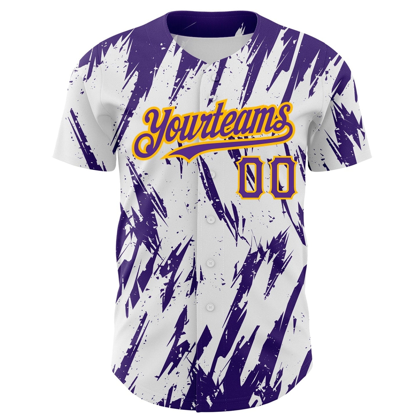 Custom White Purple-Gold 3D Pattern Design Abstract Sharp Shape Authentic Baseball Jersey baseball jersey product view 2
